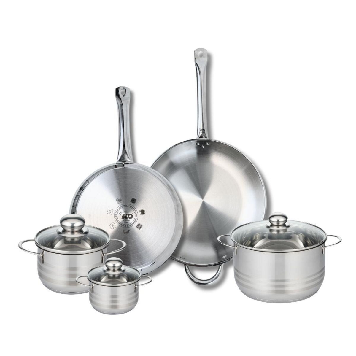 ELO Ensemble de 2 Poêles de cuisson 28 et 32 cm et 3 faitouts 12, 16 et 20 cm Elo Profi Brillant