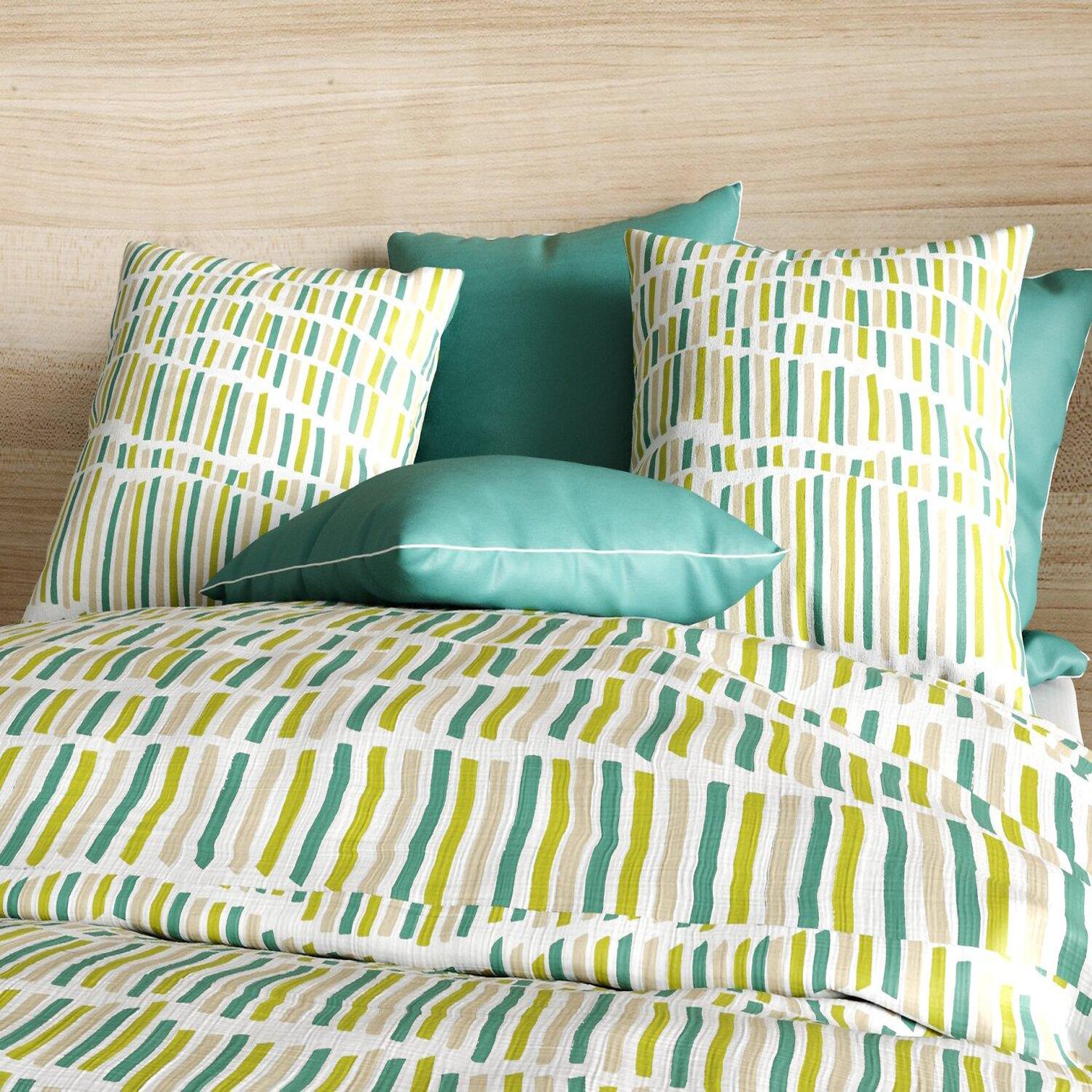 Les Ateliers du Linge Parure de housse de couette 100%coton 57fils flava green. Coloris disponibles : Vert