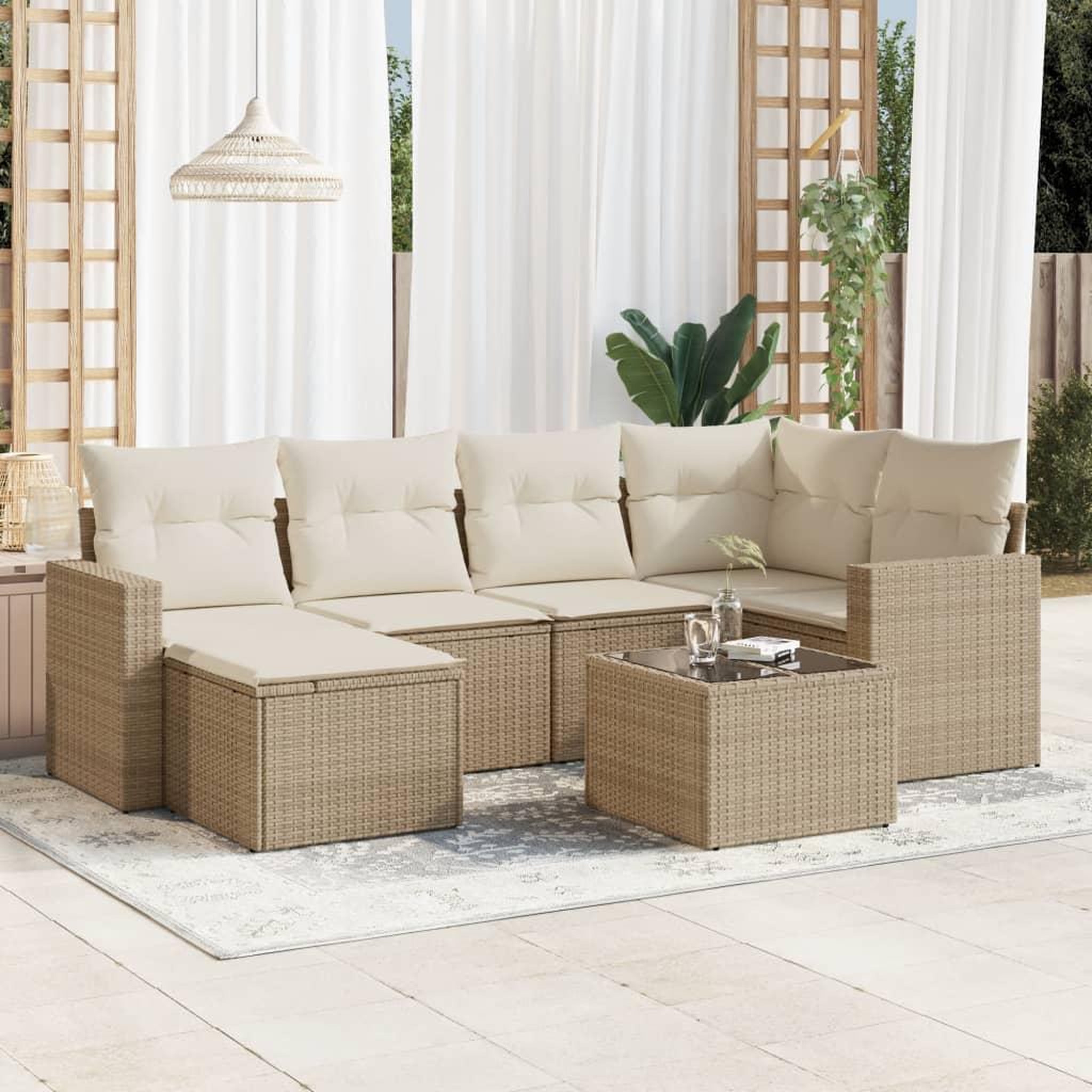 VIDAXL Salon de jardin avec coussins 7 pcs beige resine tressee