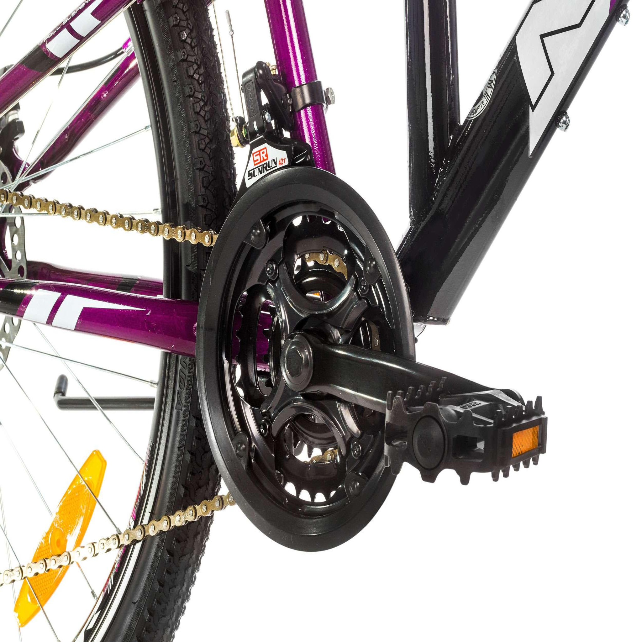 Voir la diapositive 5 : Vélo VTT 26'' Femme - Cadre Tout Suspendu - Double freins à disques - 21 Vit. - Poignée à Gâchettes & dérailleur Shimano