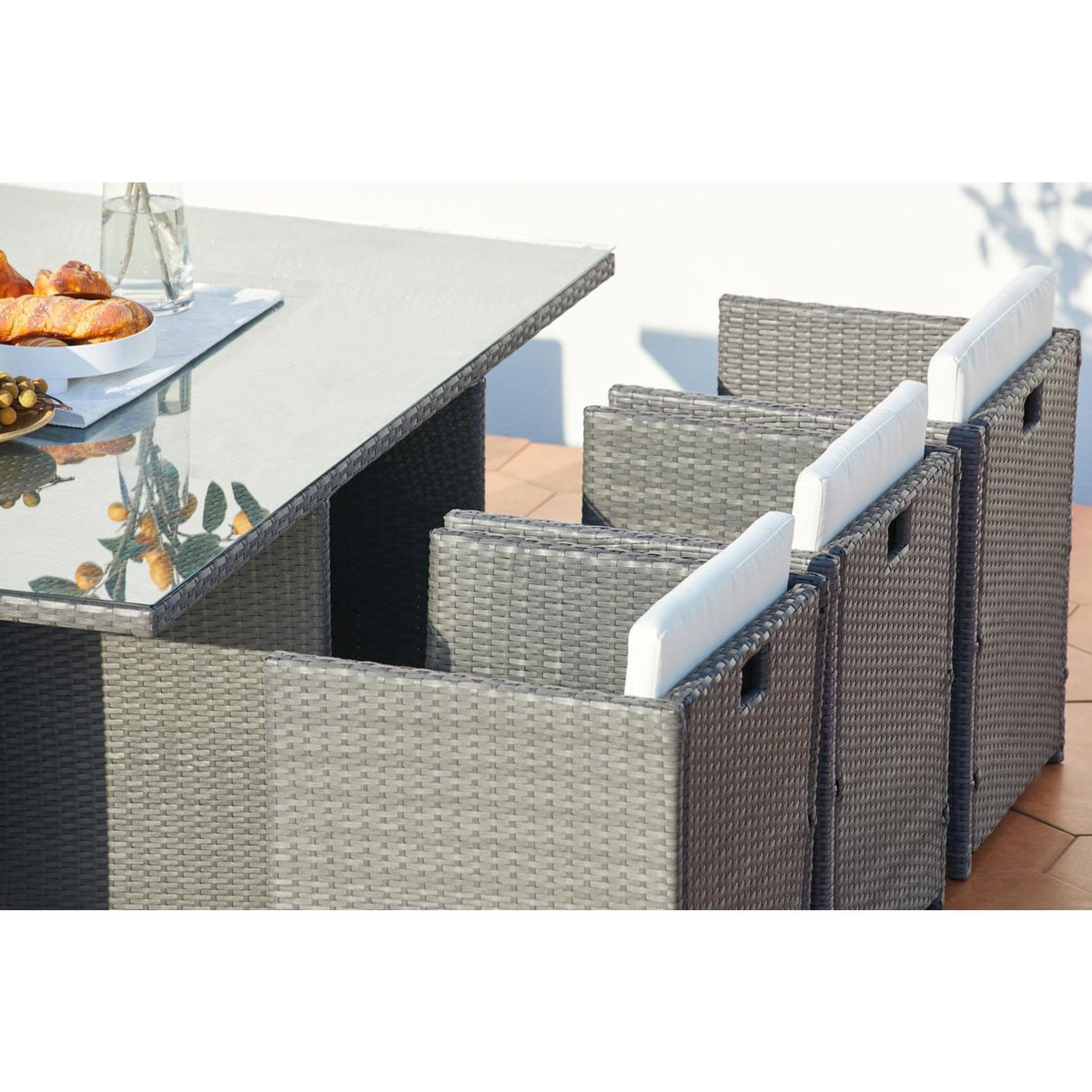 CONCEPT USINE Table et chaises 10 places encastrables résine gris-blanc MIAMI