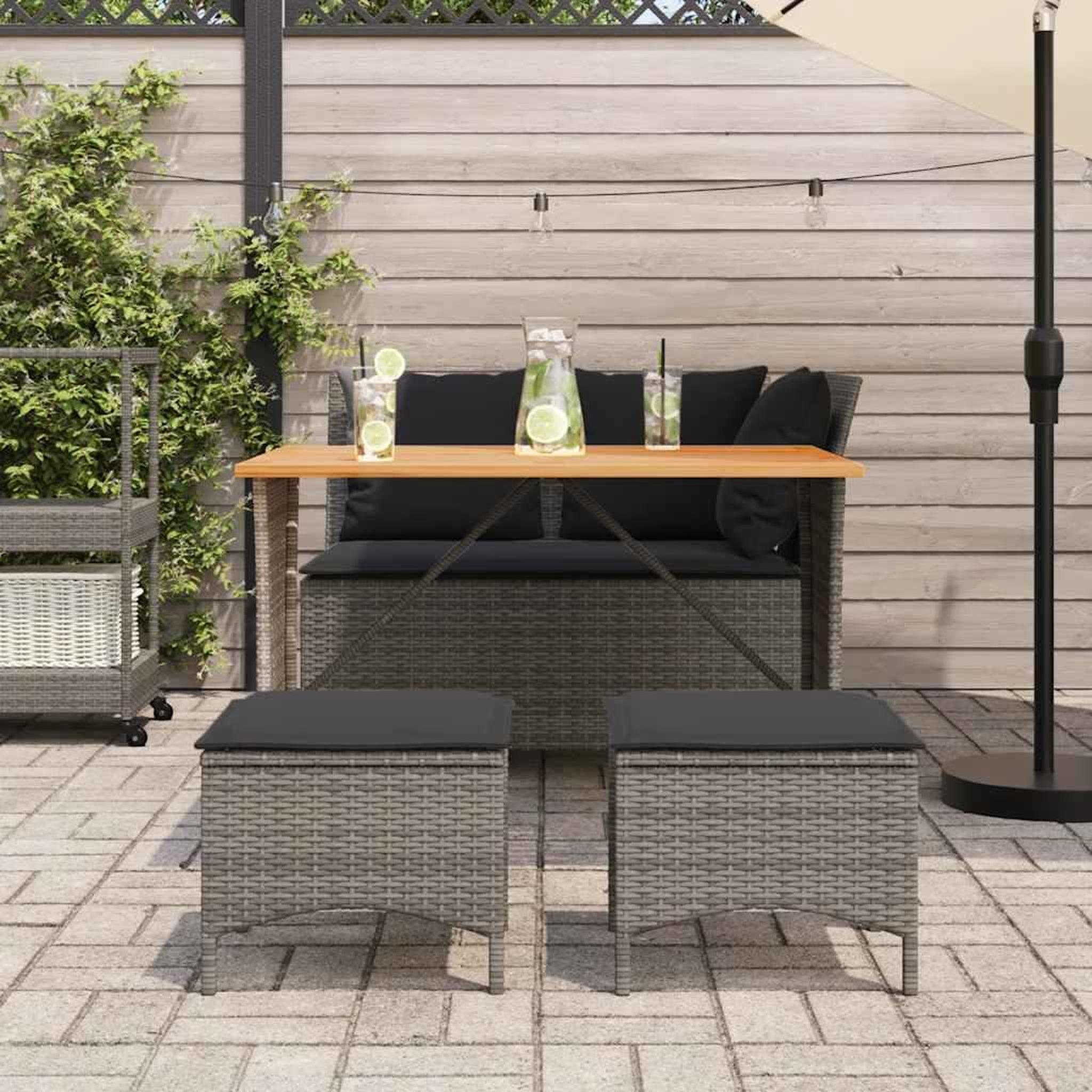 Voir la diapositive 3 : VIDAXL Ensemble a manger jardin 4pcs et coussins Gris Resine tressee