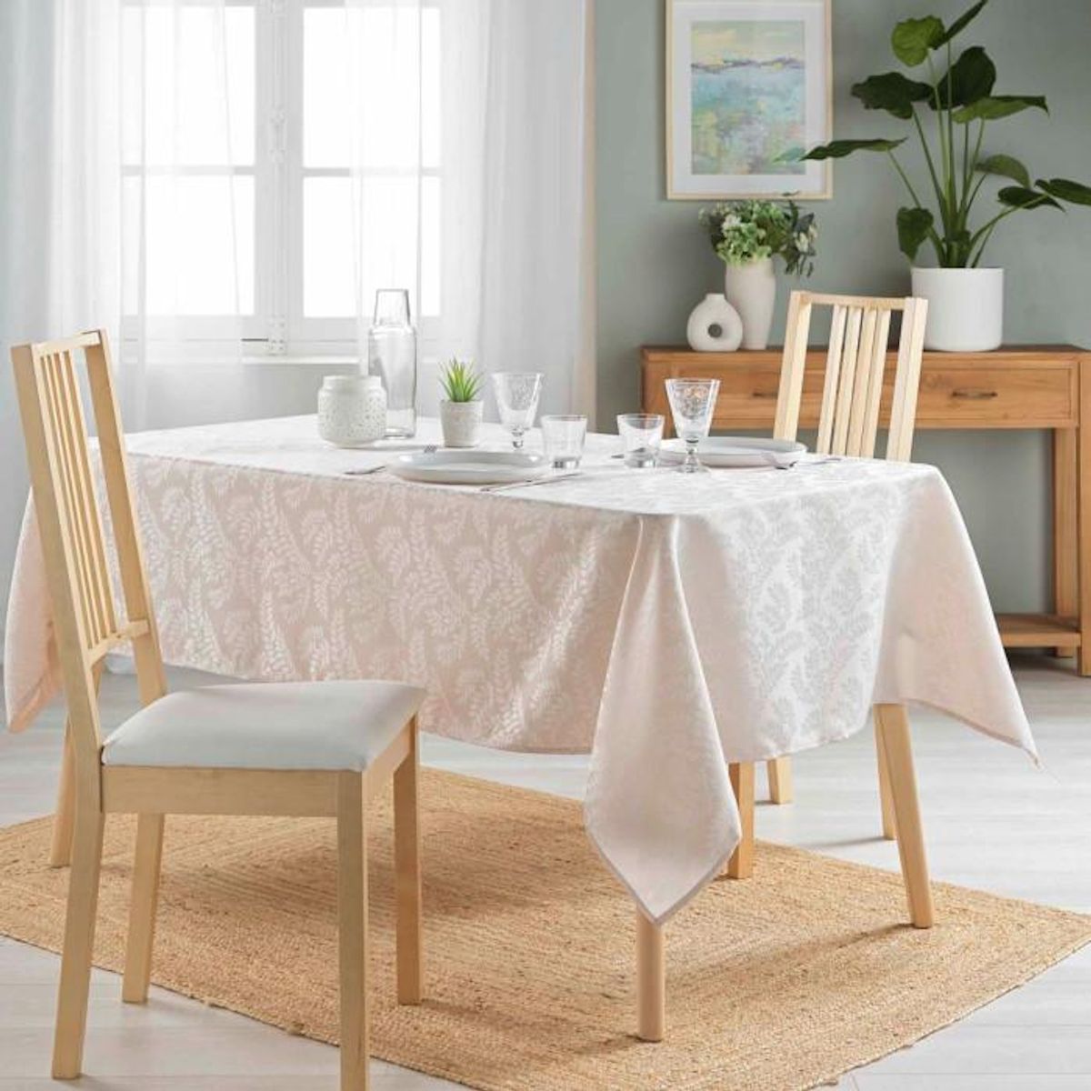 Paris Prix Nappe Jacquard Imprimé  Doriane  140x240cm Naturel