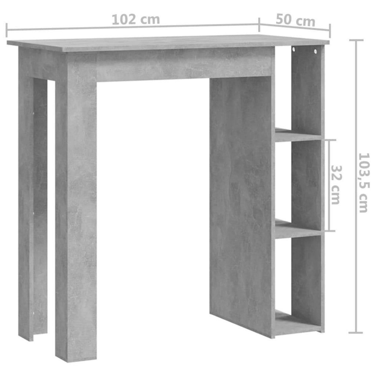 VIDAXL Table de bar avec etagere Gris beton Bois d'ingenierie