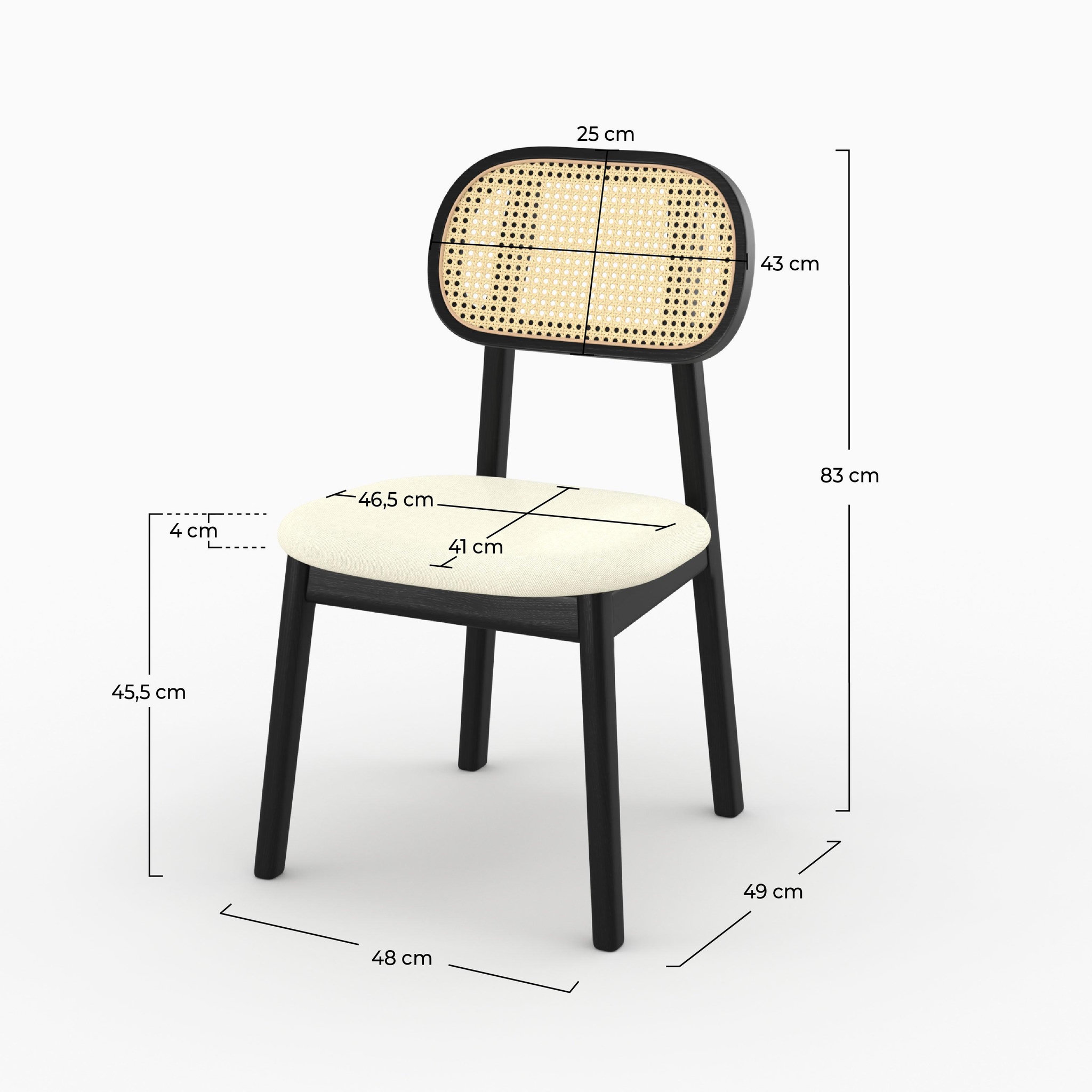 Voir la diapositive 4 : MAISON PAVANE Lot de 2 chaises en bois noir, tissu beige et rotin synthétique-maria
