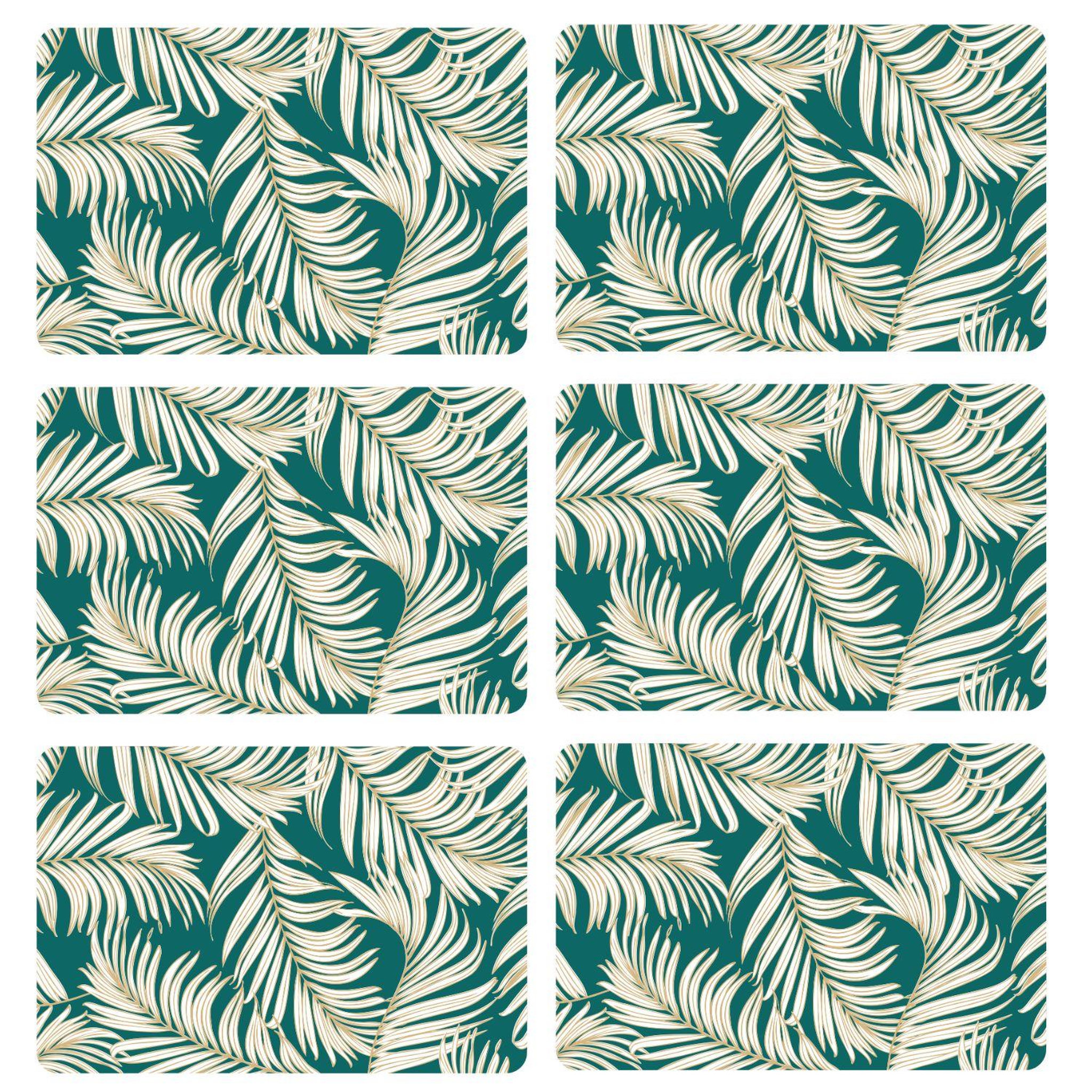 TOILINUX Lot de 6 sets de table motif feuillage avec encre métallique arlo - 30 x 45 cm - or et vert