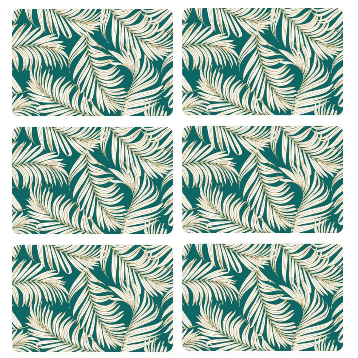 HABITABLE Lot de 6 sets de table motif feuillage avec encre métallique ARLO - 30 x 45 cm - Or et vert