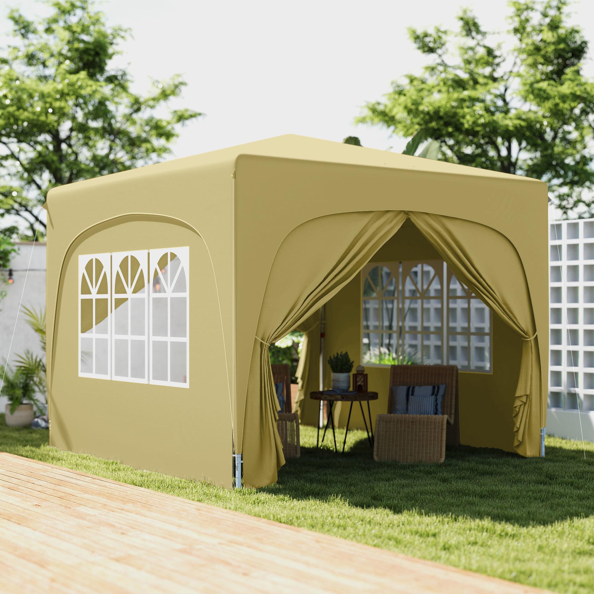 Voir la diapositive 2 : OUTSUNNY Tonnelle barnum pop up automatique 3x3m hauteur réglable sac transport inclus coloris sable