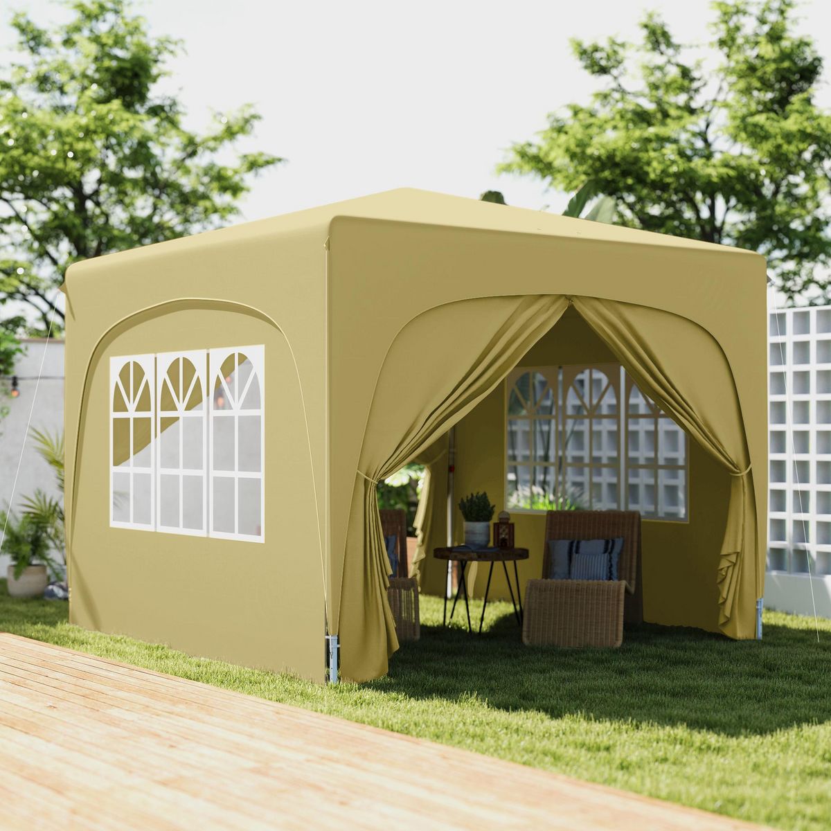 OUTSUNNY Tonnelle barnum pop up automatique 3x3m hauteur réglable sac transport inclus coloris sable