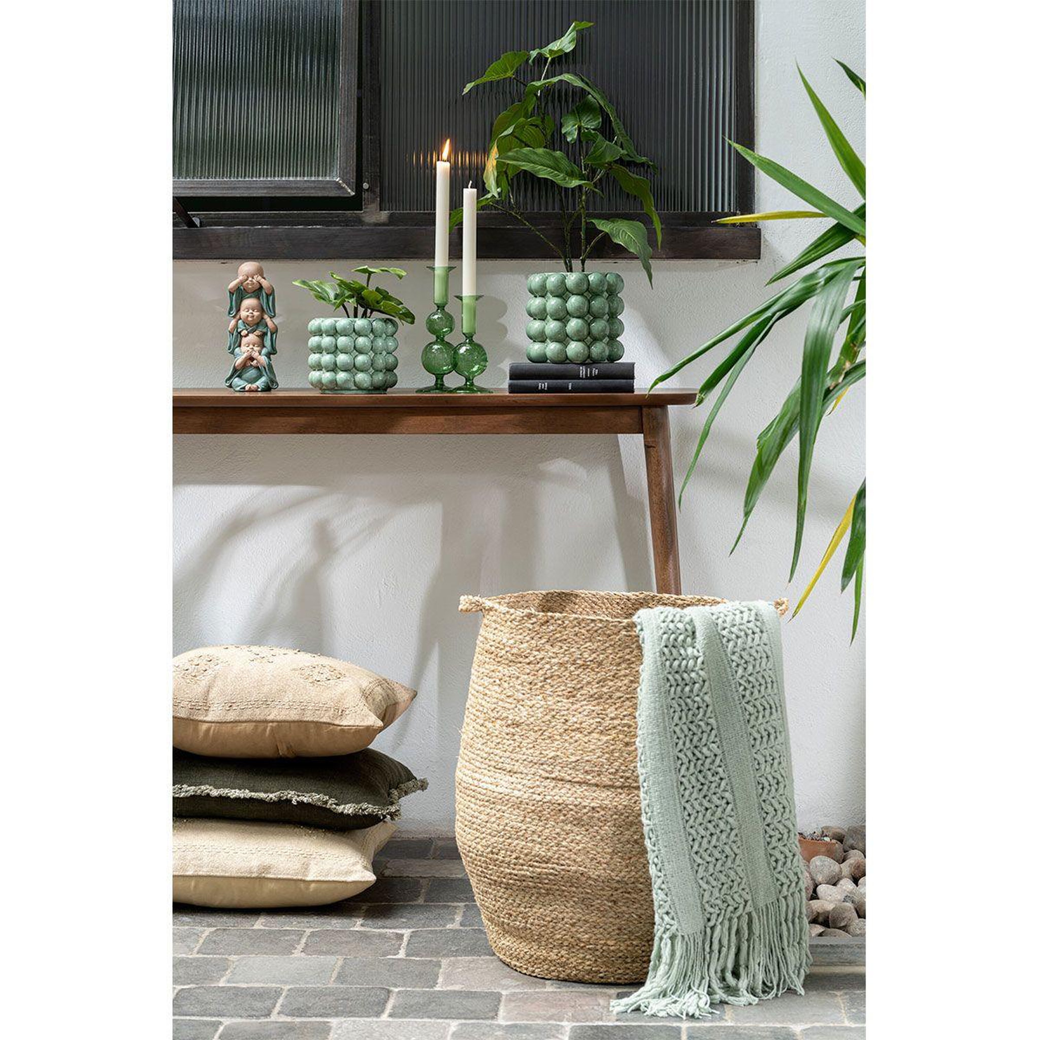 Voir la diapositive 4 : J-LINE Plaid déco tricot  abby  143x195cm vert clair