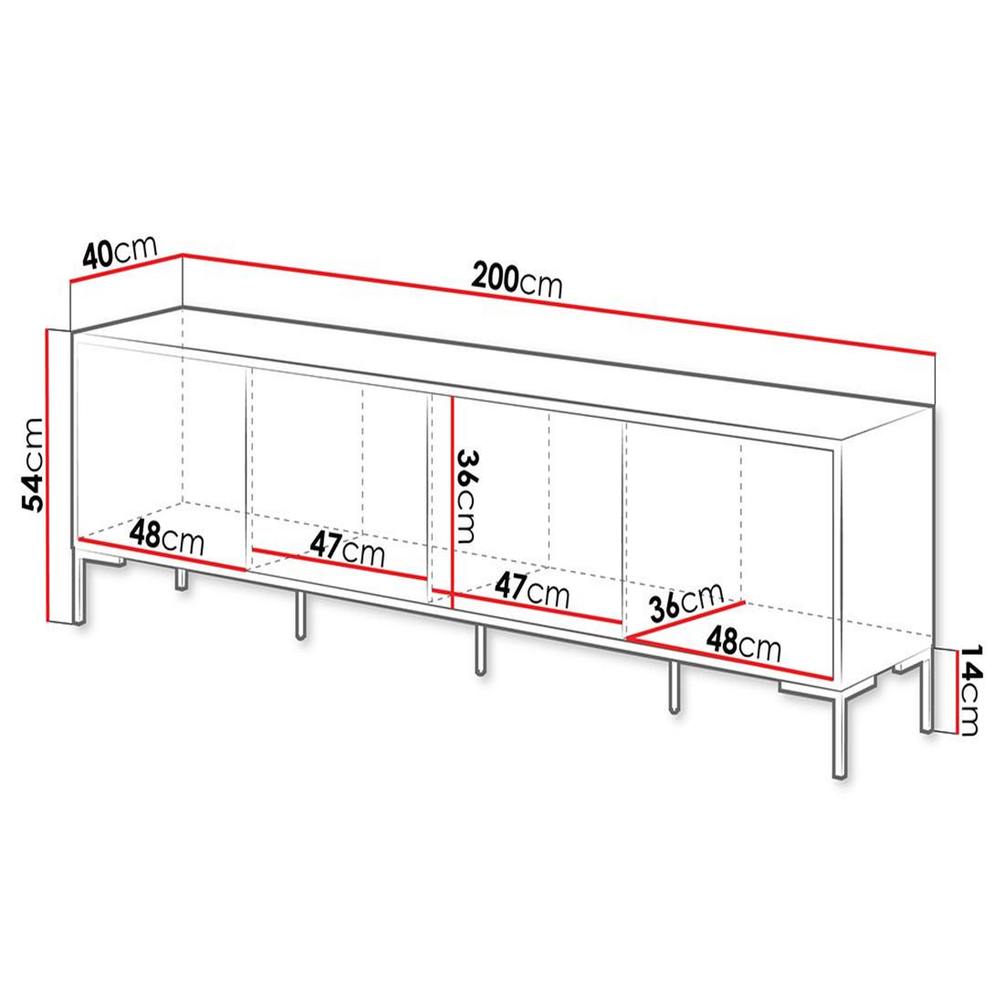 Voir la diapositive 4 : BEST MOBILIER Cambridge - meuble tv - effet bois et noir - 4 portes - 200 cm