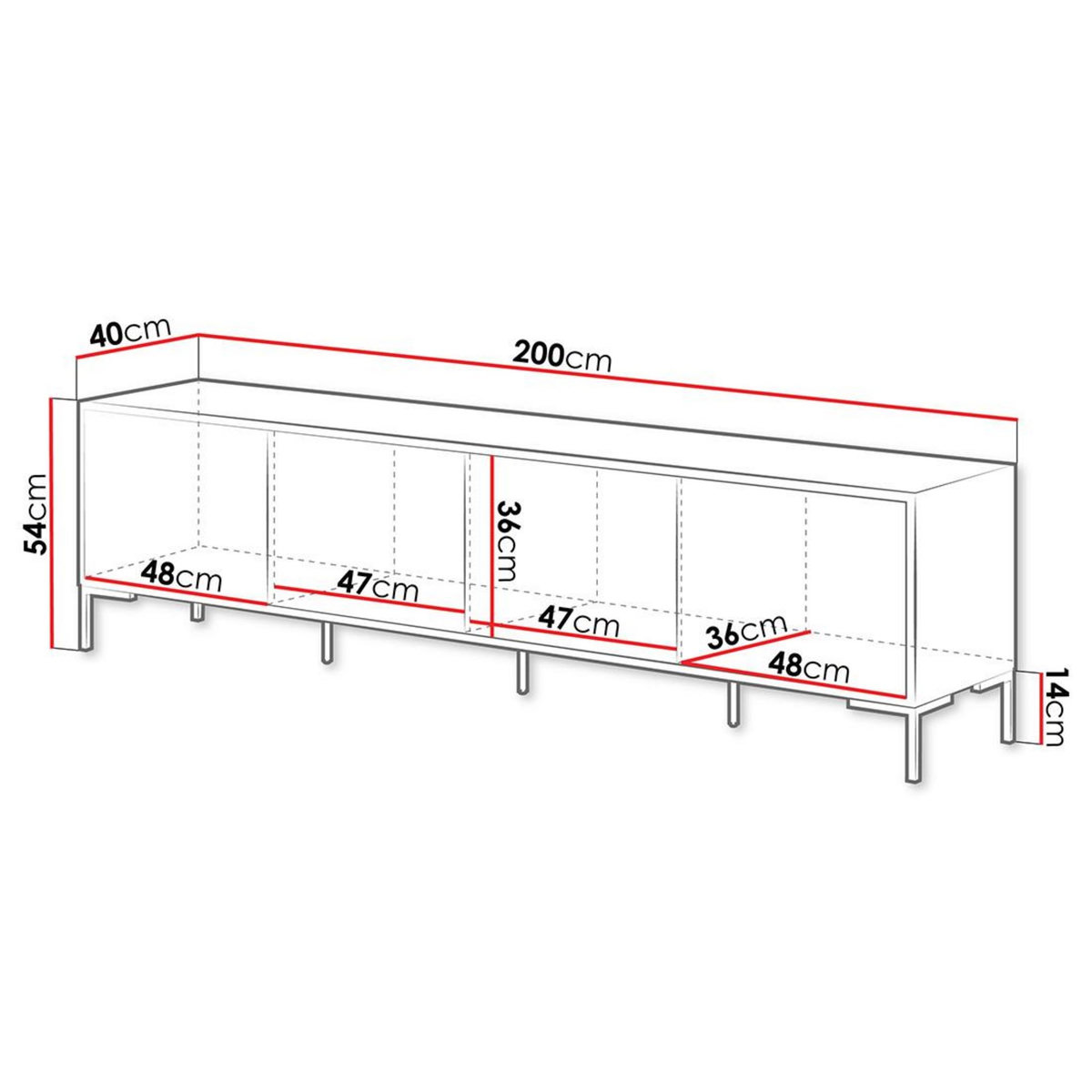 BEST MOBILIER Cambridge - meuble tv - effet bois et noir - 4 portes - 200 cm