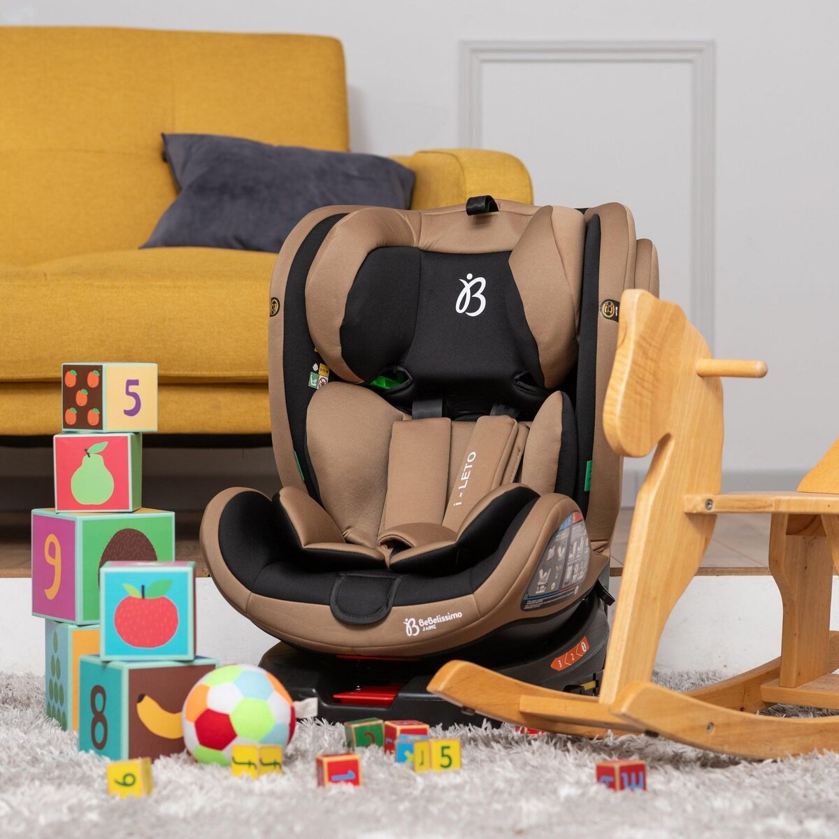 BEBELISSIMO BEBELISSIMO - Siège auto Isofix - pivotant 360 ° - groupe 0+/1/2/3 - (0-36kg) - i-Leto - beige - protections latérales