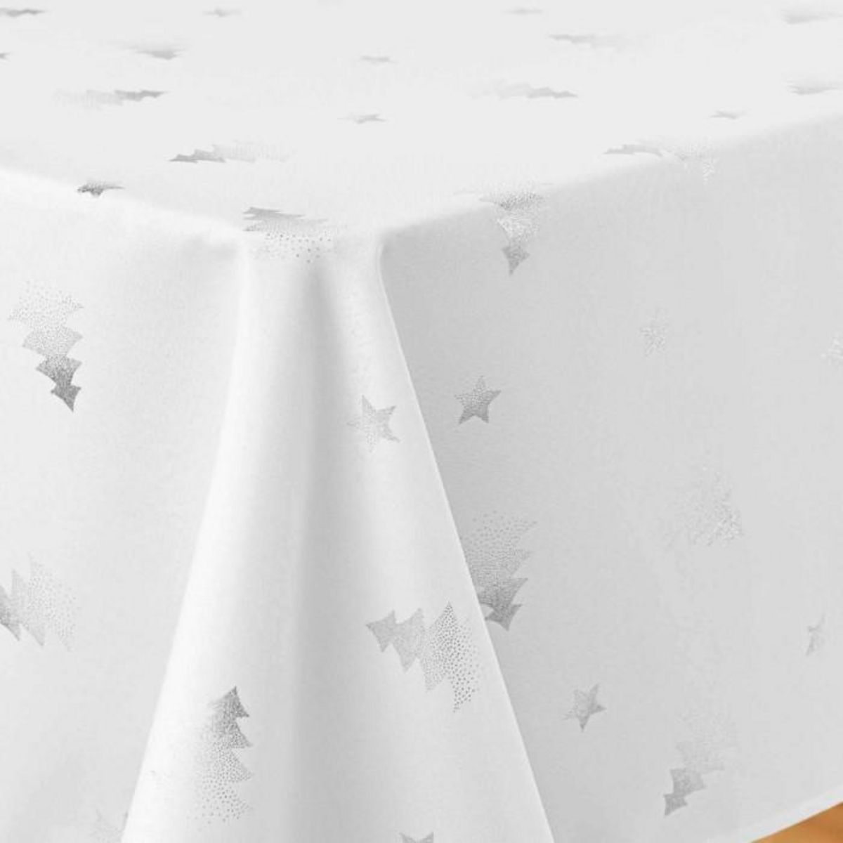 Paris Prix Nappe Imprimé Métallisé  Sapin  150x240cm Blanc & Argent