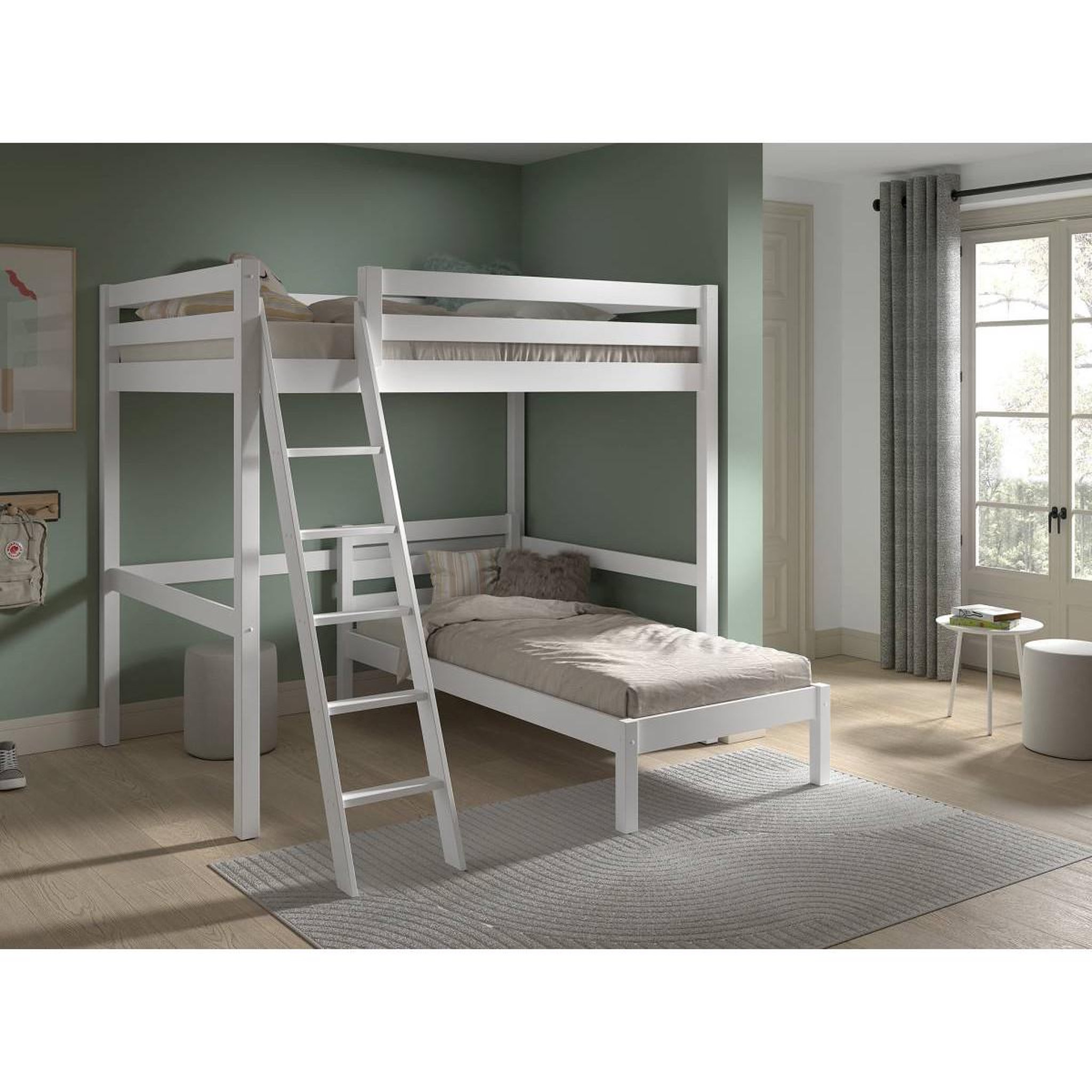 Voir la diapositive 6 : Paris Prix Pack - lit mezzanine, lit simple & sommier  pino  140x200cm blanc