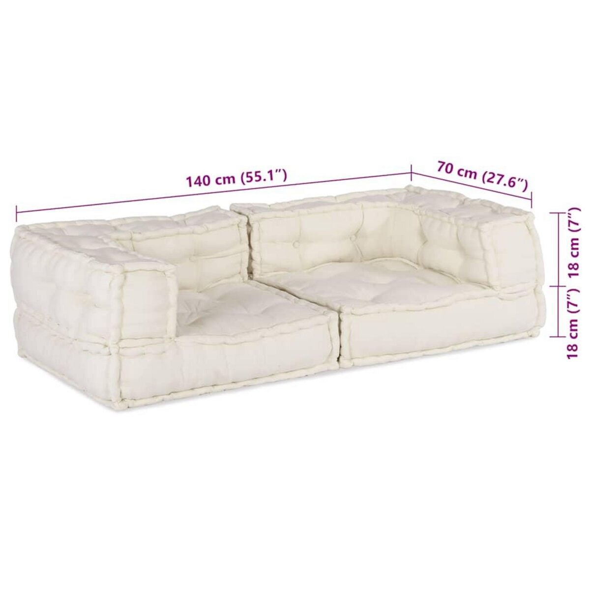 VIDAXL Pouf modulaire creme 140x70x36 tissu