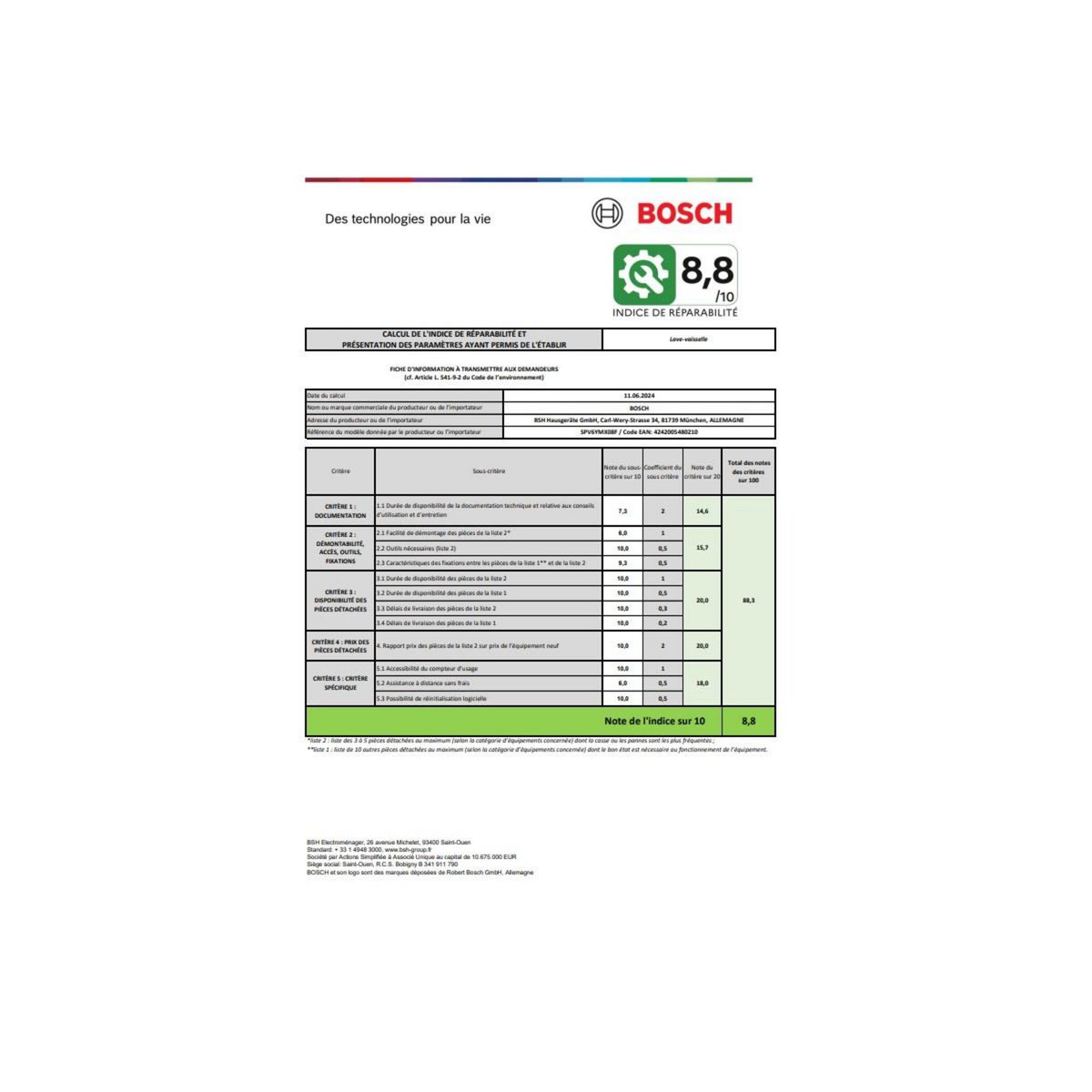 BOSCH Lave-vaisselle 45cm 10 couverts 43db tout intégrable - SPV6YMX08F