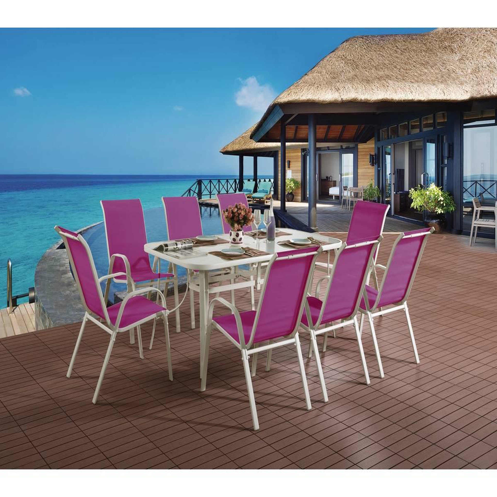 Voir la diapositive 2 : Habitat et Jardin Table et chaises de jardin en textilène  cordoba xl 180  - phoenix - 8 places - fuschia