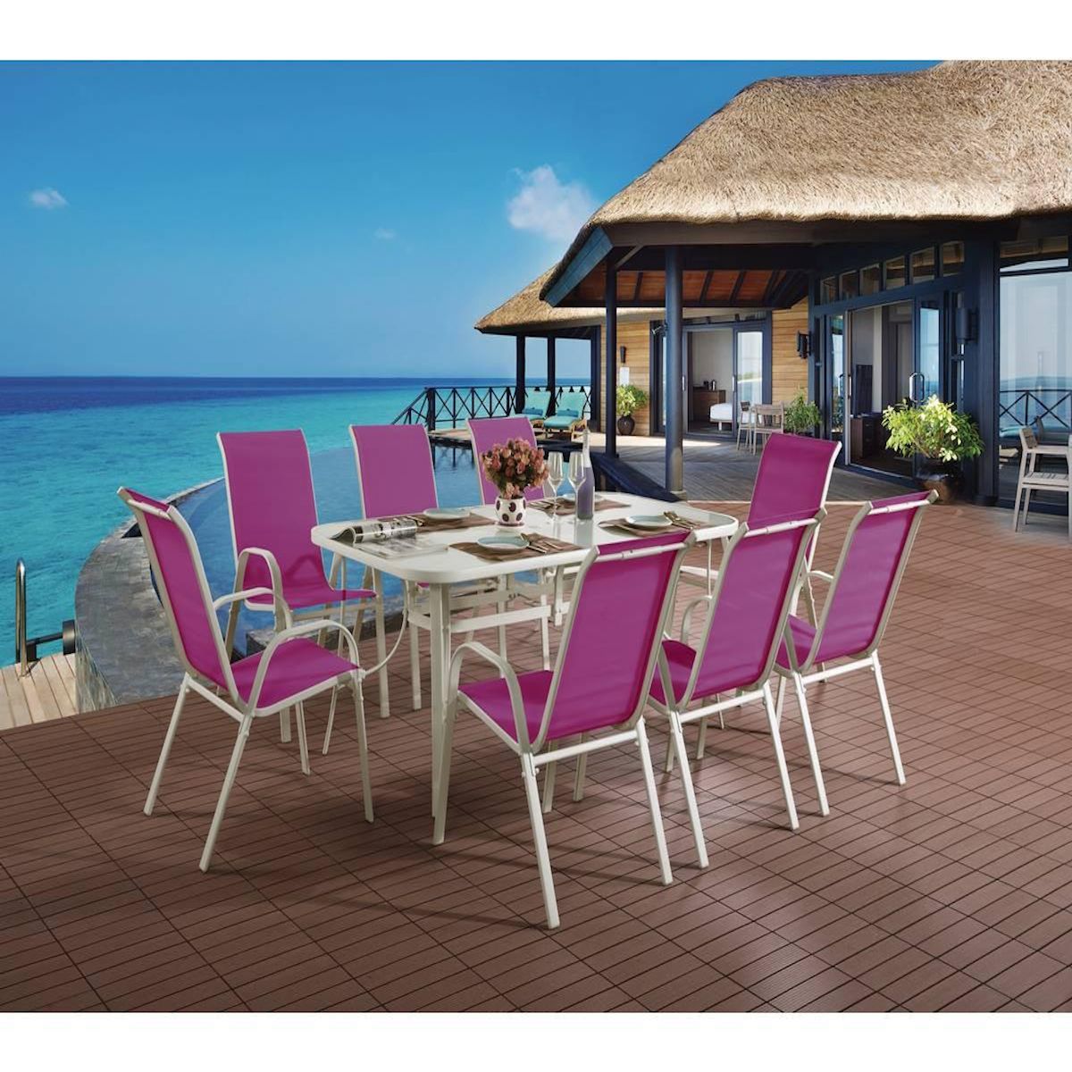 Habitat et Jardin Salon de jardin  Cordoba XL 180  - Phoenix - Fuschia