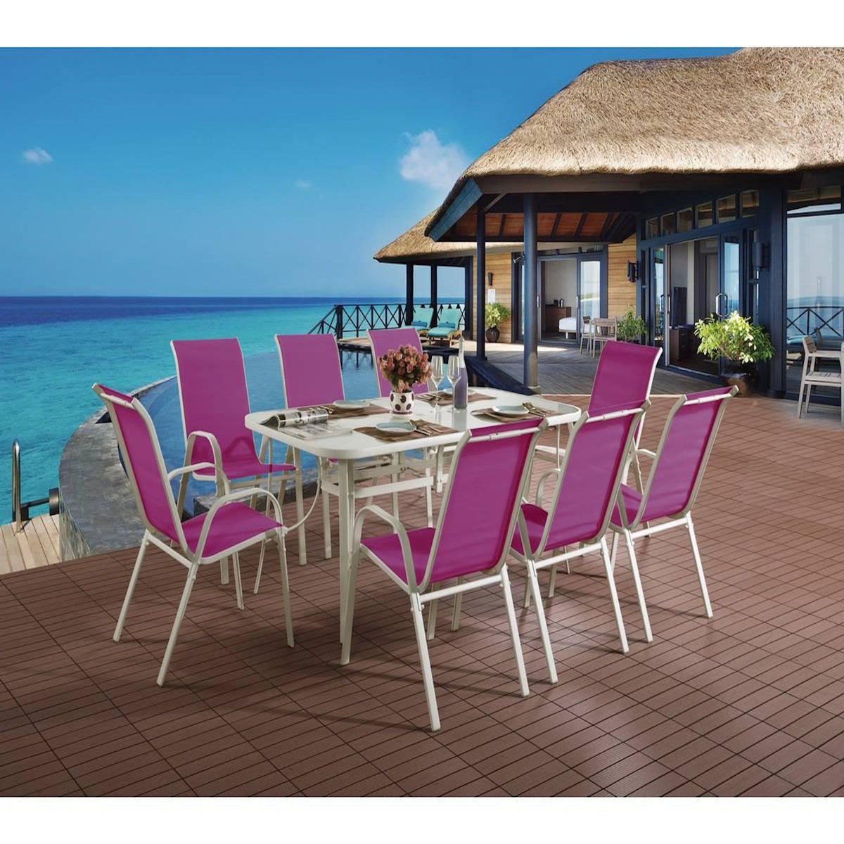 Habitat et Jardin Table et chaises de jardin en textilène  Cordoba XL 180  - Phoenix - 8 places - Fuschia