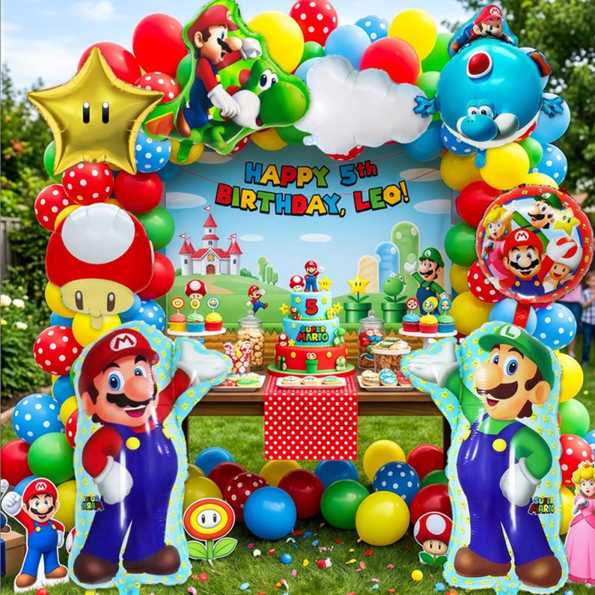 Voir la diapositive 4 : Set de ballons déco anniversaire Mario Bros multicolore pour enfants