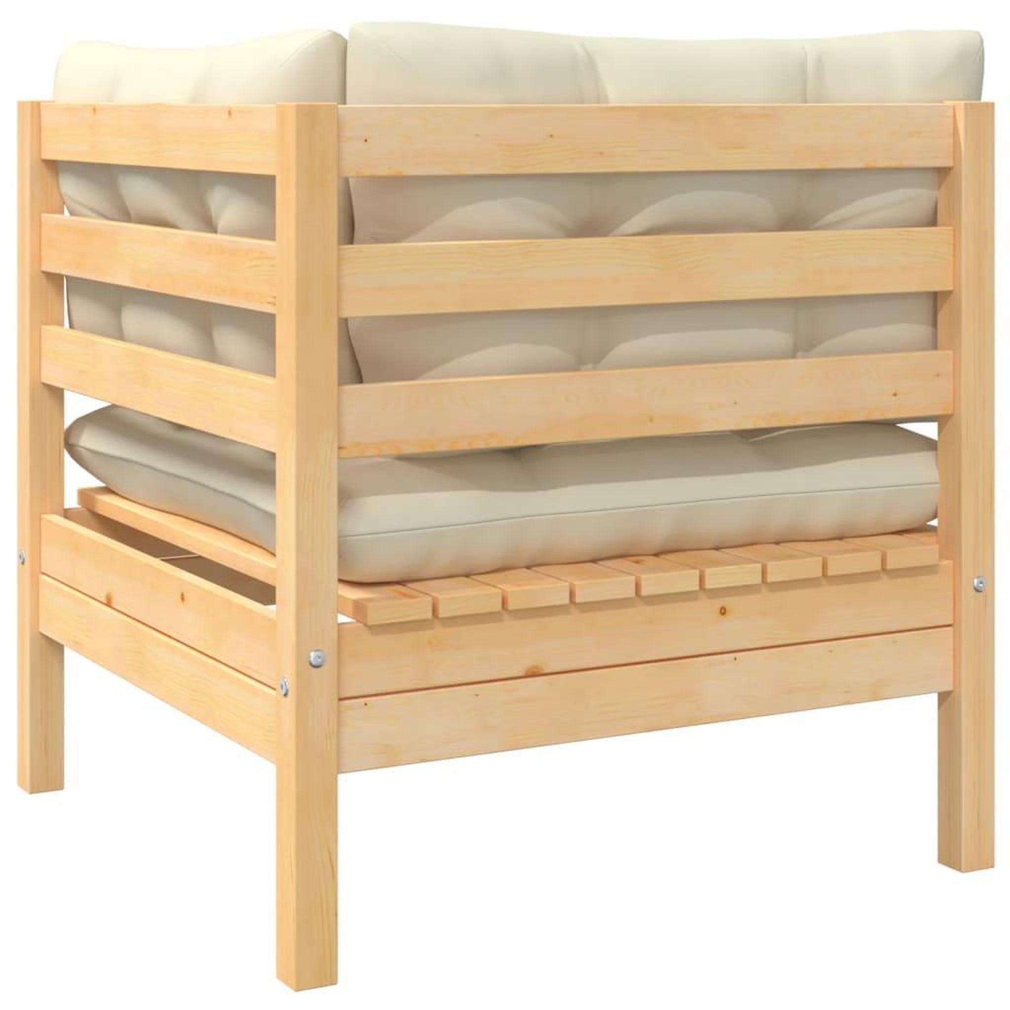 Voir la diapositive 4 : VIDAXL Salon de jardin 3 pcs avec coussins creme Bois de pin massif