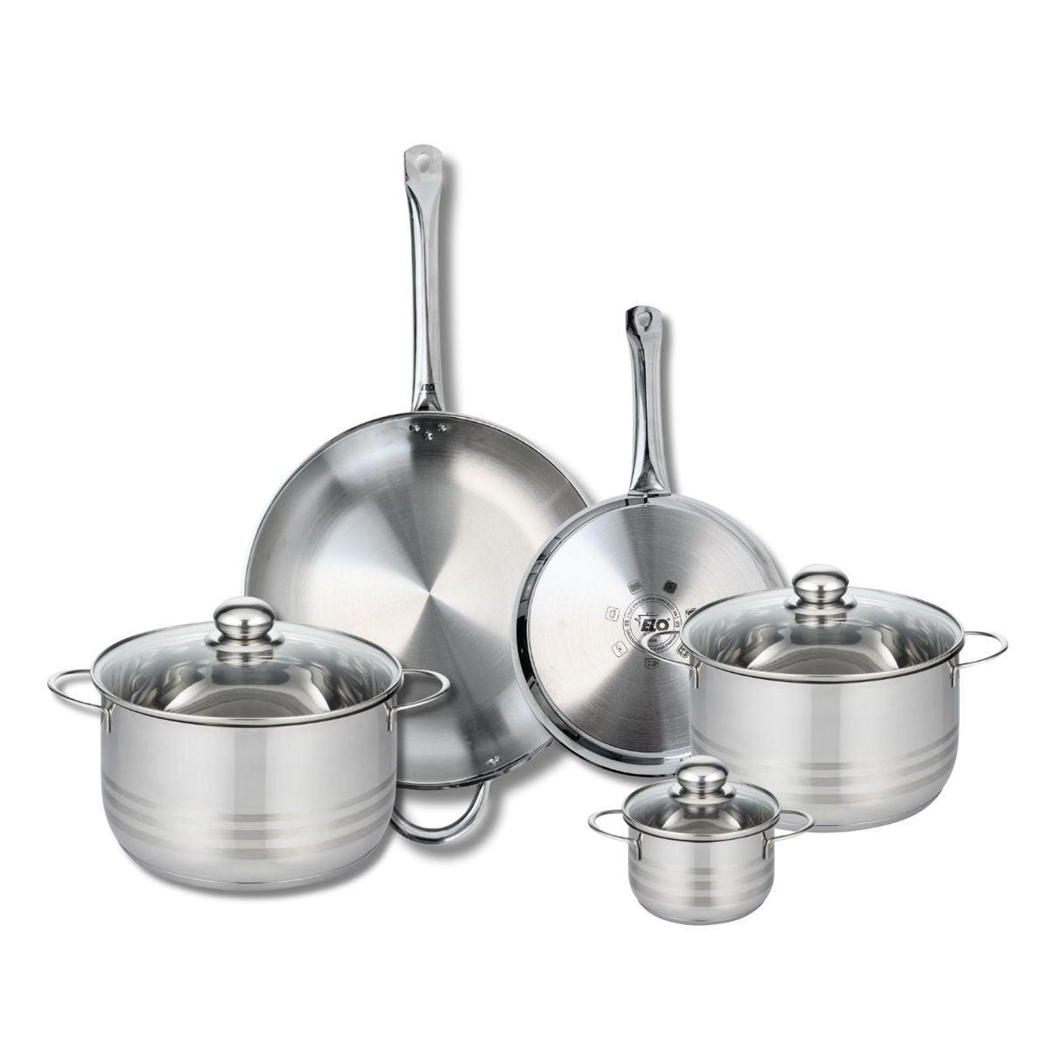 ELO Ensemble de 2 poêles de cuisson 24 et 32 cm et 3 faitouts 12, 20 et 24 cm elo profi brillant