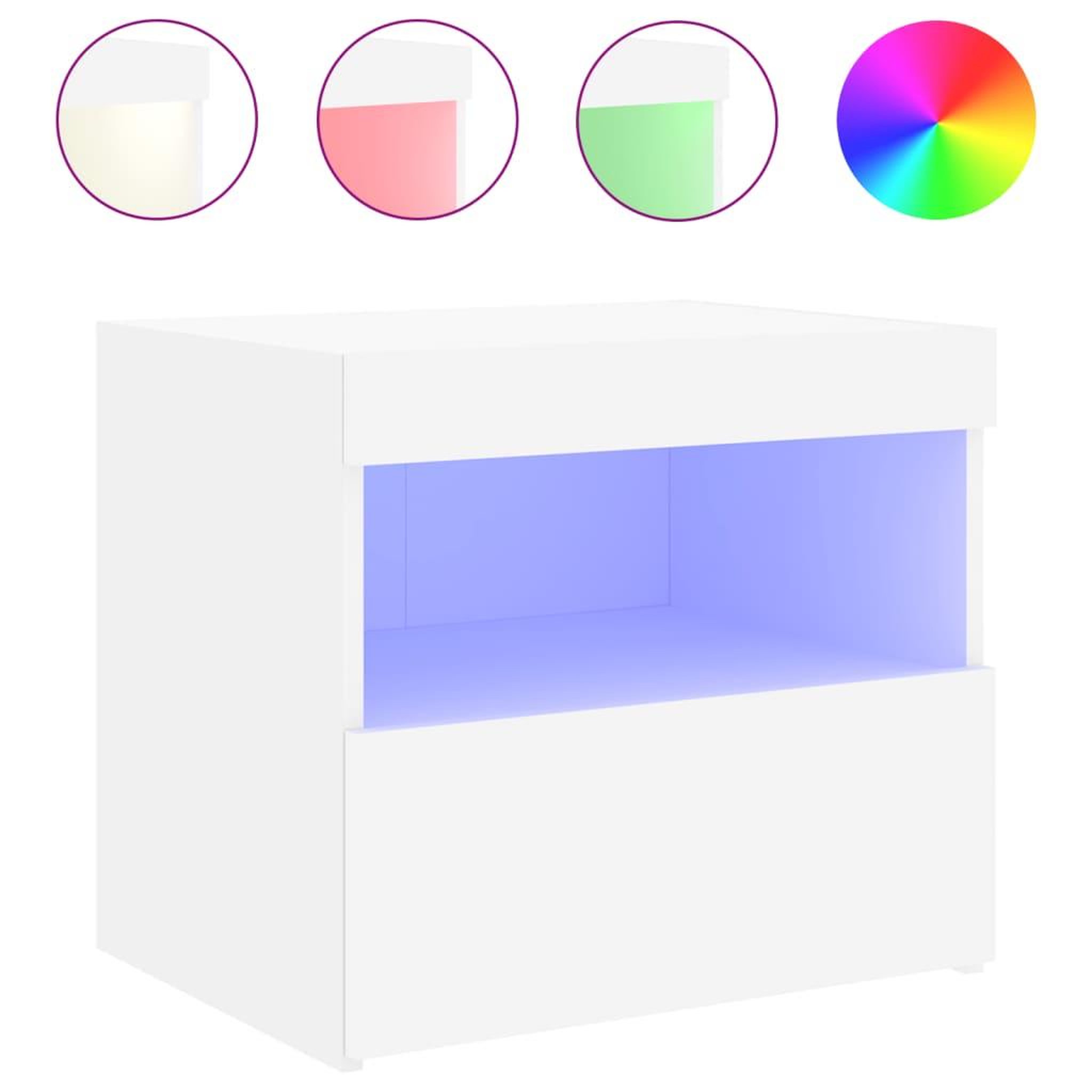 Voir la diapositive 2 : VIDAXL Table de chevet avec lumieres LED blanc 50x40x45 cm