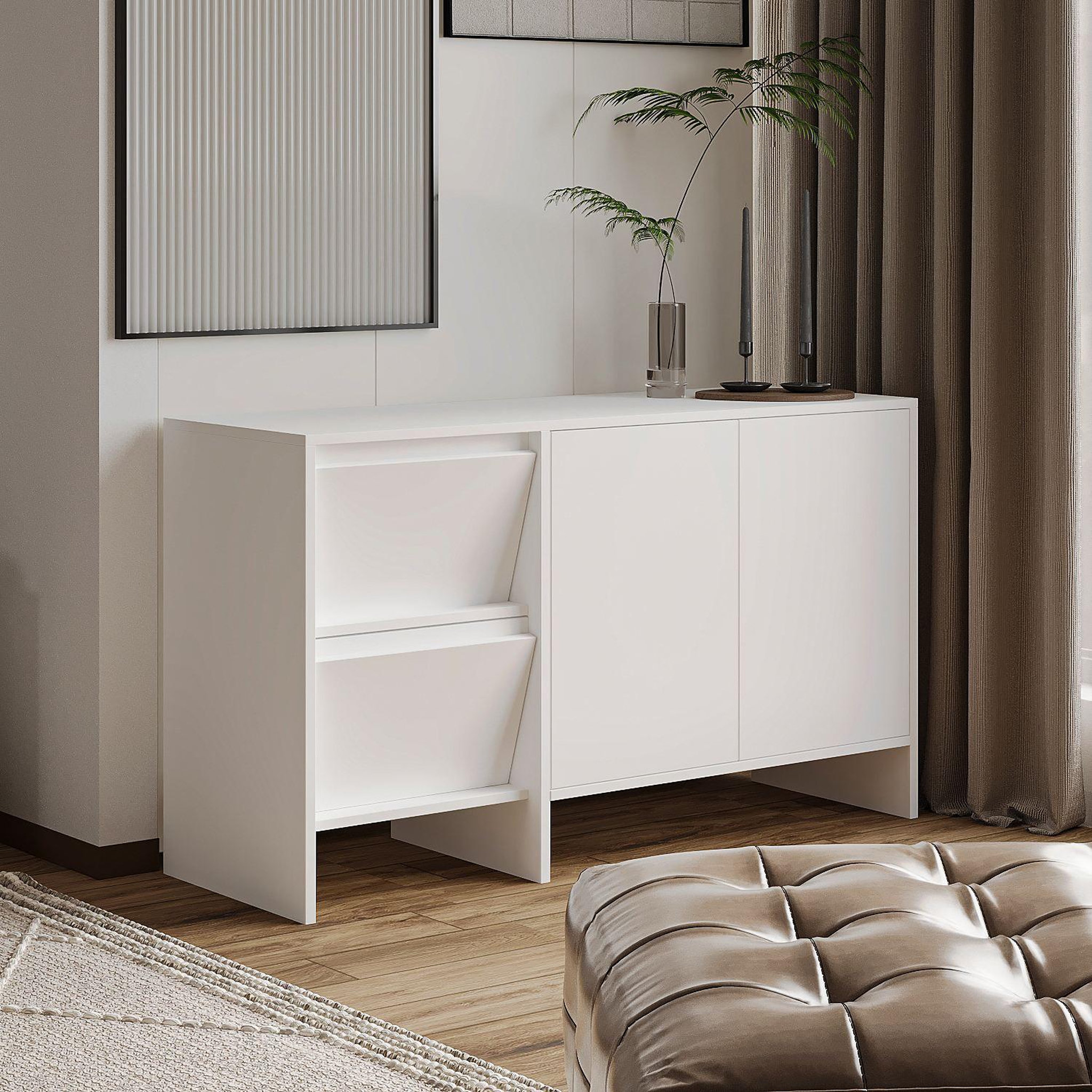 Voir la diapositive 2 : Habitat et Jardin Buffet en bois  laris 130  - 130 x 44 x 82 cm - blanc