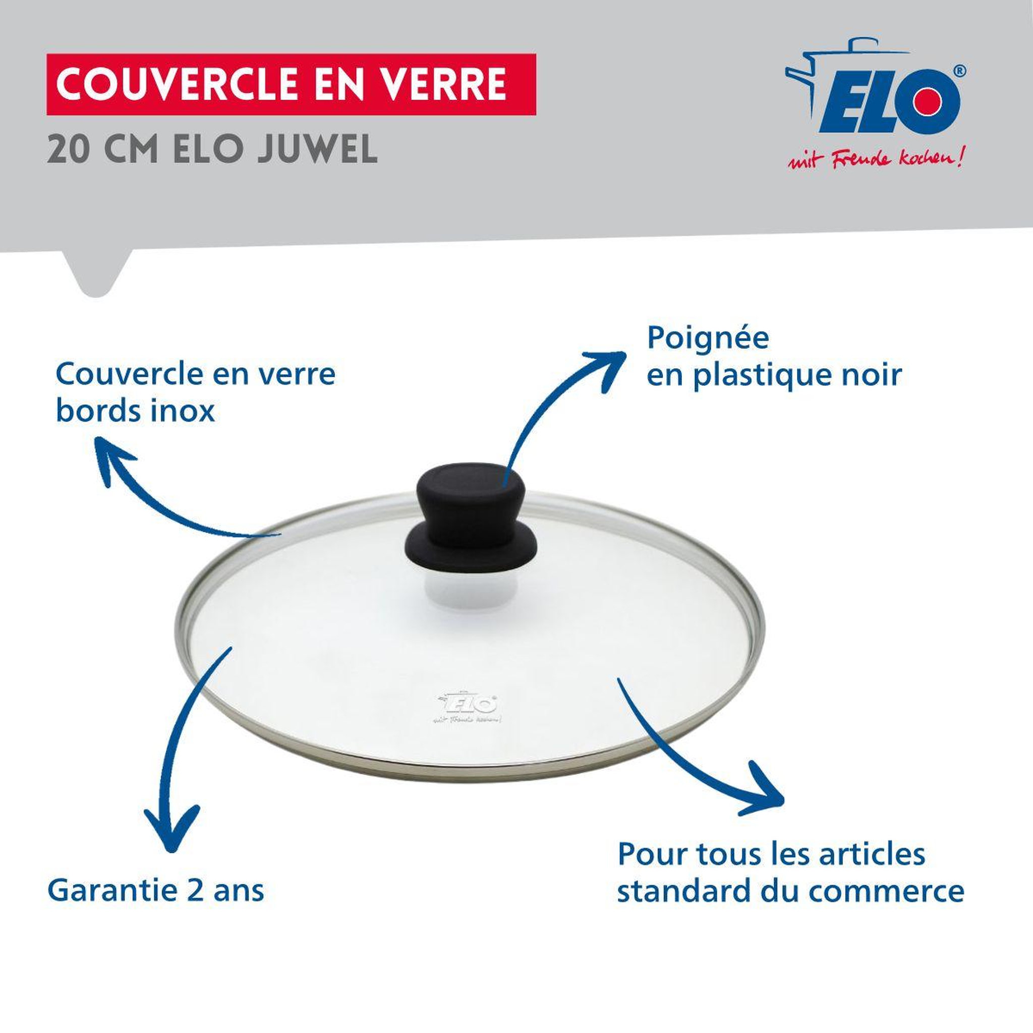 Voir la diapositive 5 : ELO Poêle 20 cm céramique sans PFAS et couvercle Elo Pure Ceramica