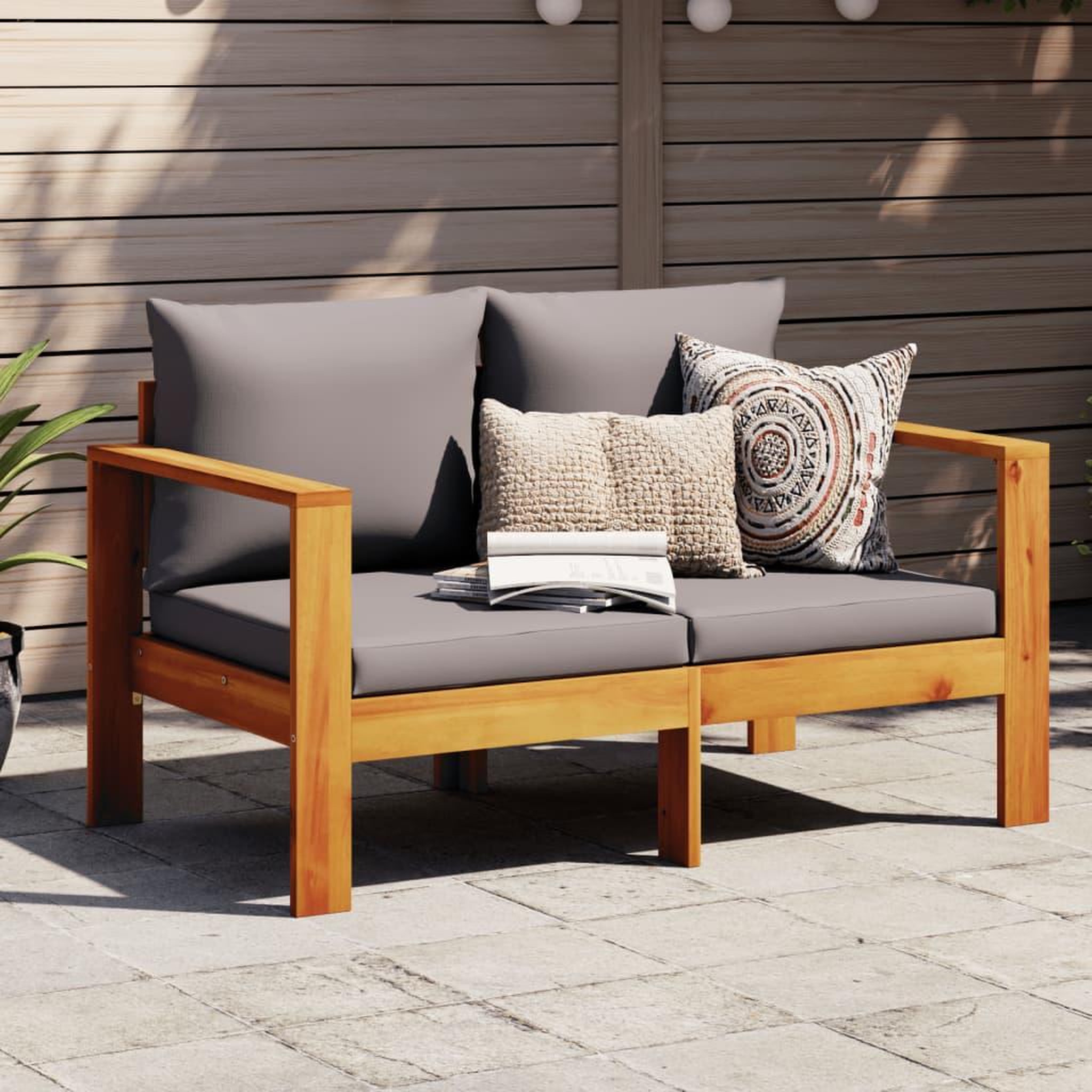 VIDAXL Canape de jardin avec coussins 2 places bois massif d'acacia