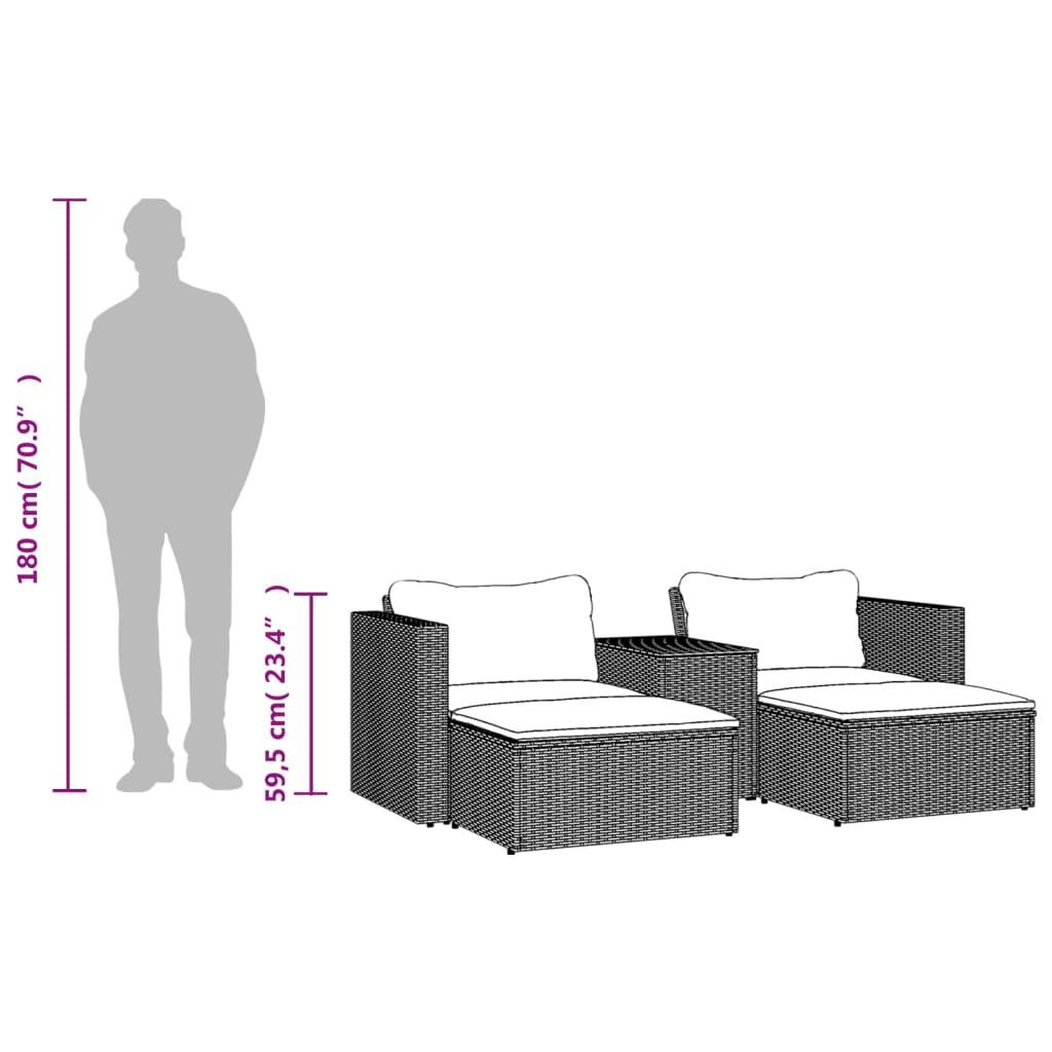 Voir la diapositive 6 : VIDAXL Salon de jardin 5 pcs avec coussins noir resine tressee acacia