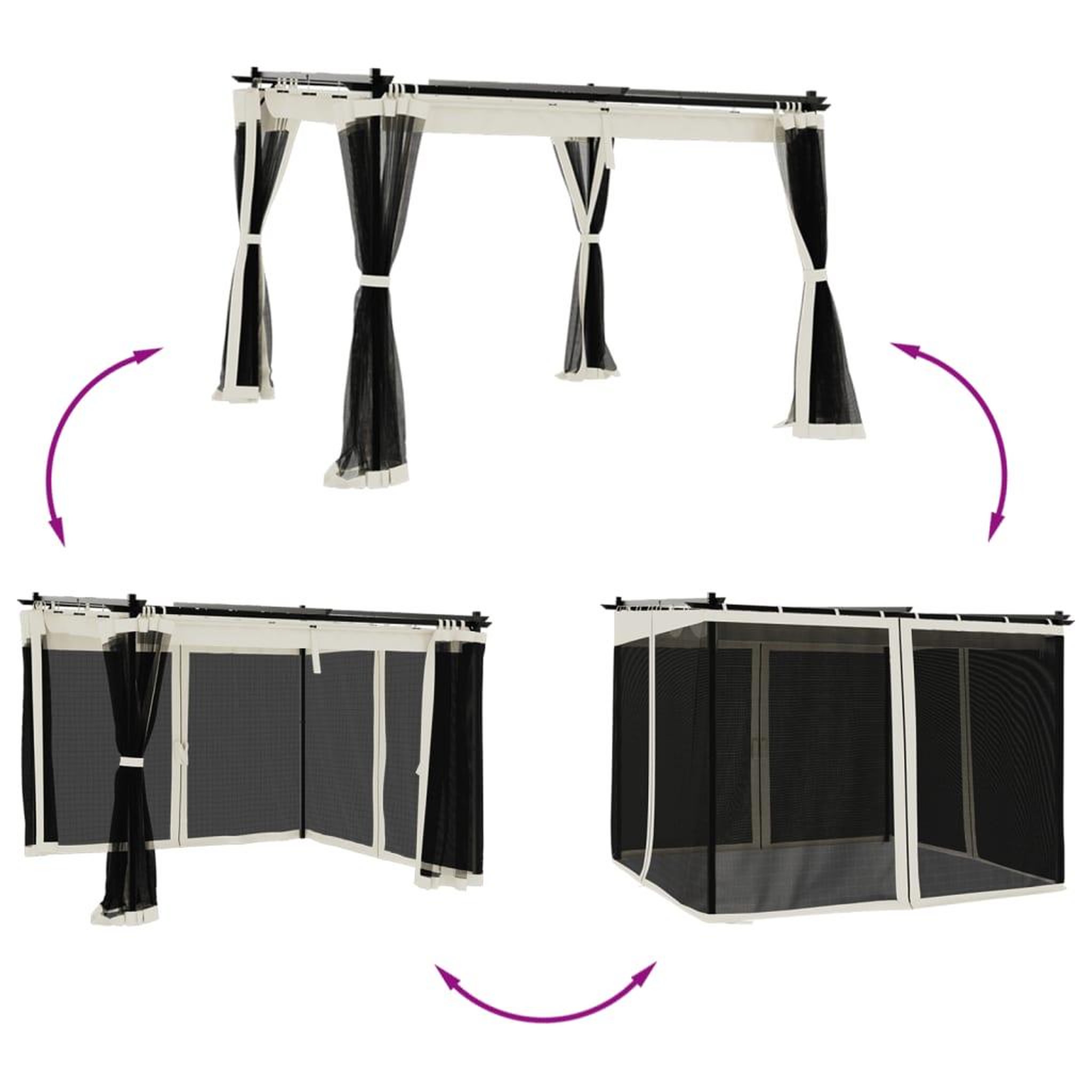 Voir la diapositive 3 : VIDAXL Tonnelle avec parois en filet creme 3x3 m acier