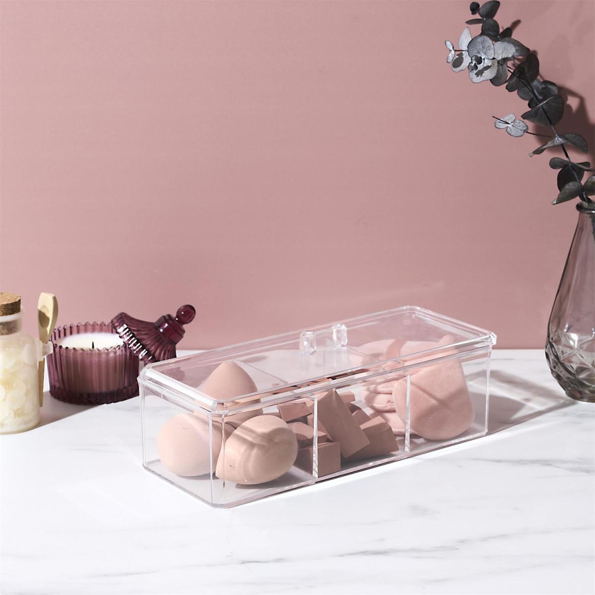 Voir la diapositive 5 : Cosmetic Club Organisateur & 16 éponges à maquillage  teint  22cm transparent