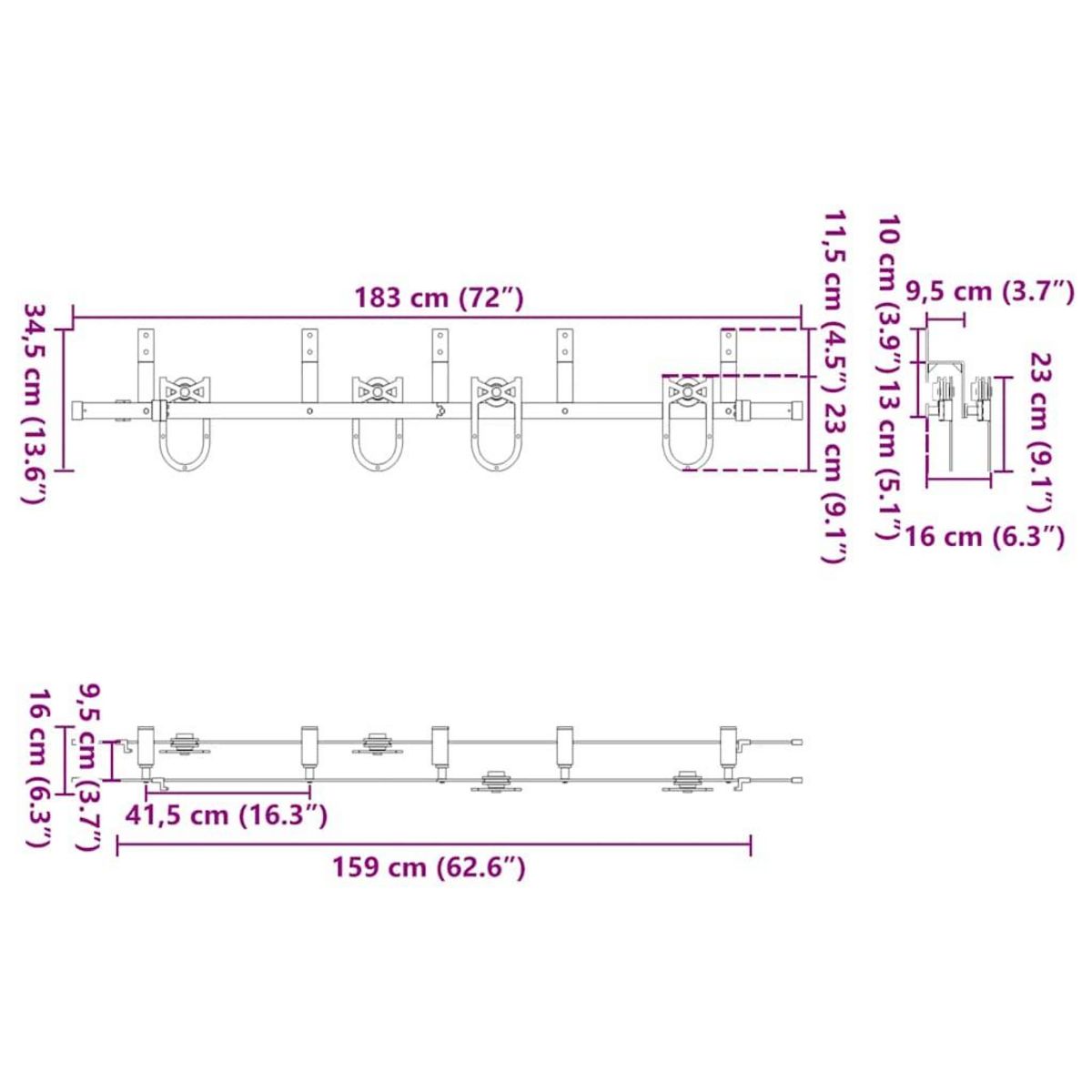 VIDAXL Kit de quincaillerie de porte coulissante 183 cm Acier Noir