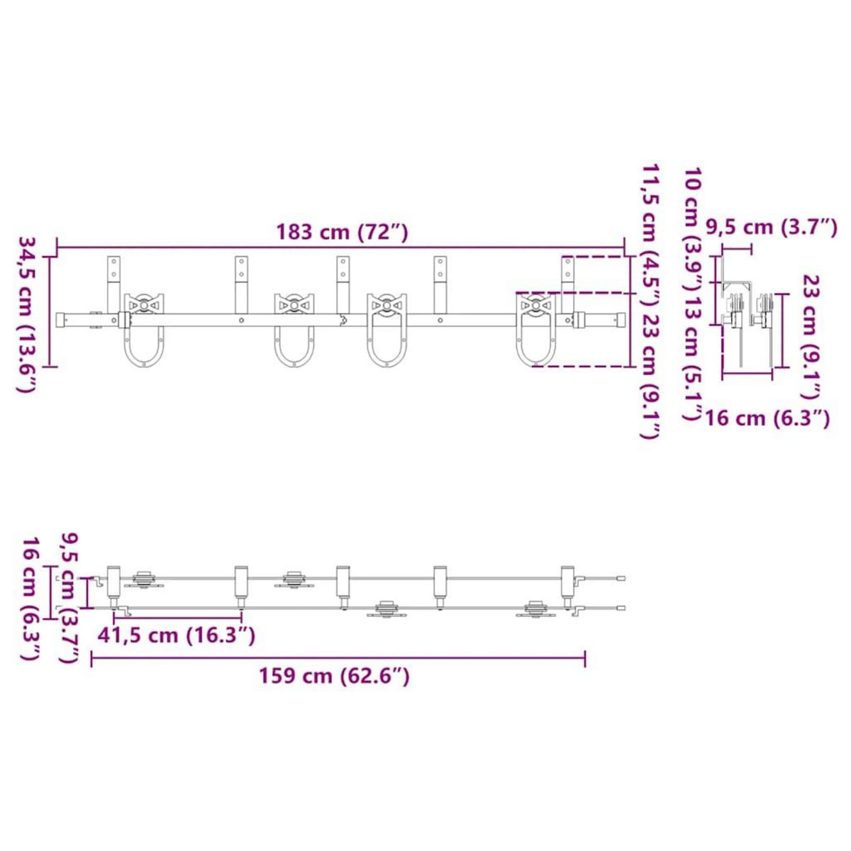 VIDAXL Kit de quincaillerie de porte coulissante 183 cm Acier Noir