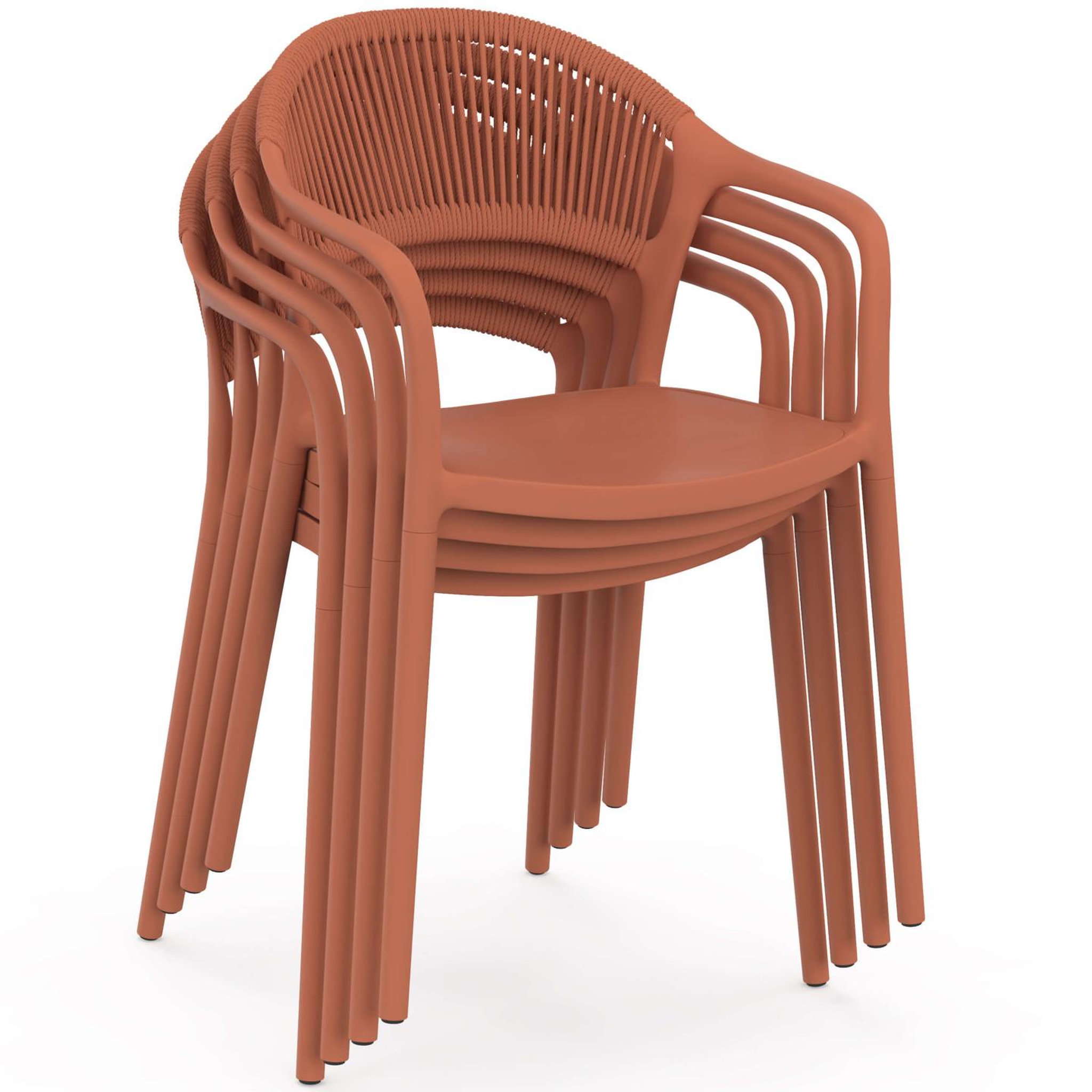 Voir la diapositive 4 : ID MARKET Lot de 4 chaises de jardin empilables odelia en polypropylène et cordage terracotta