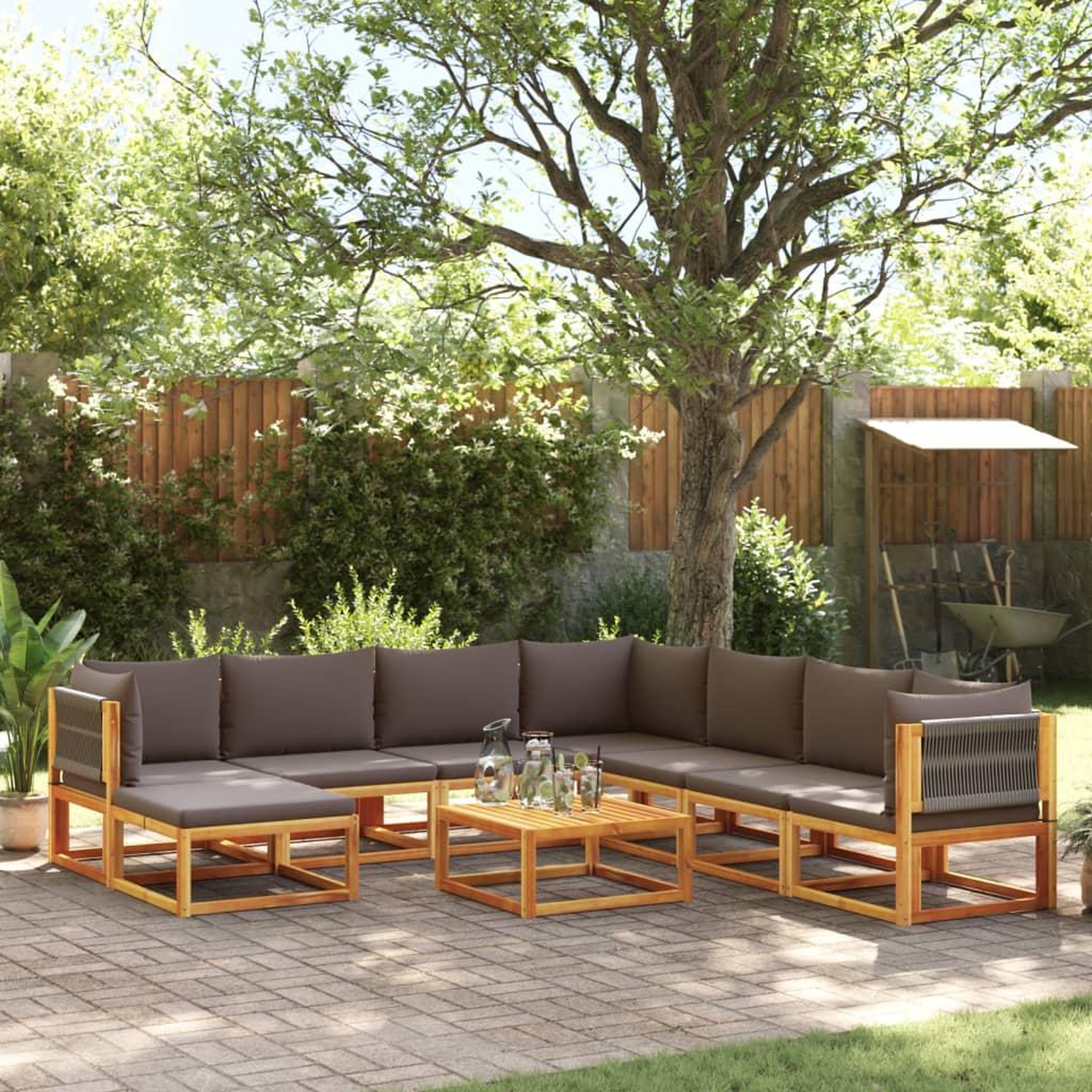 VIDAXL Salon de jardin avec coussins 9 pcs bois massif d'acacia