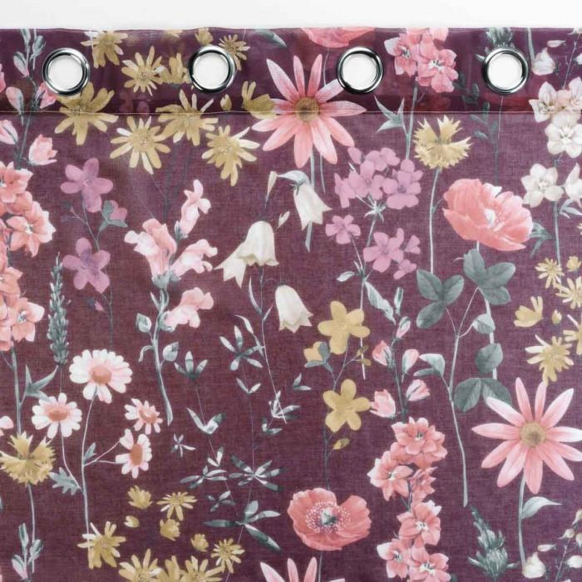 Paris Prix Rideau Voilage à Œillets  Florabella  140x240cm Prune
