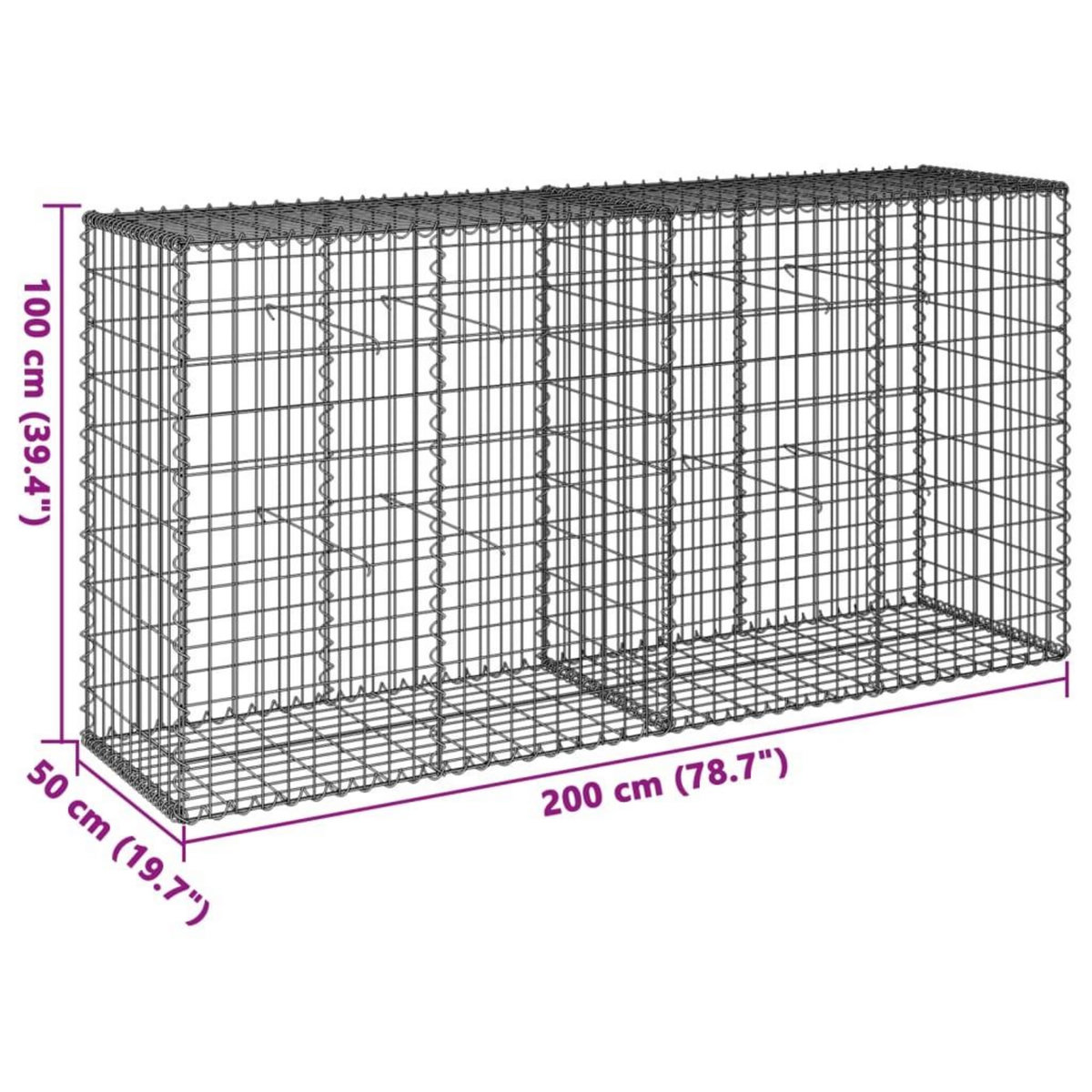 VIDAXL Panier gabion avec couvercle 200x50x100 cm fer galvanise