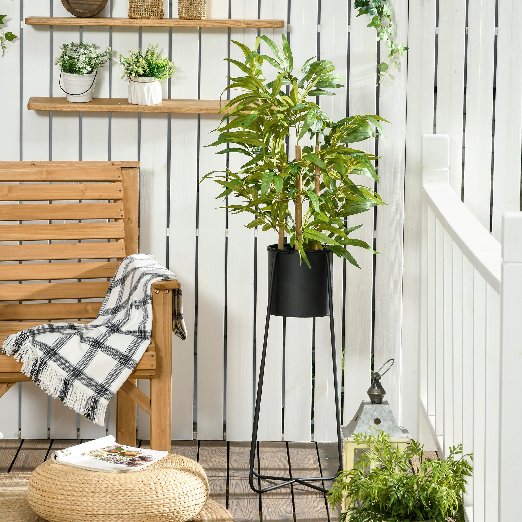 Voir la diapositive 4 : HOMCOM Bambou artificiel H. 60 cm feuilles denses réalistes pot inclus noir avec lichen vert
