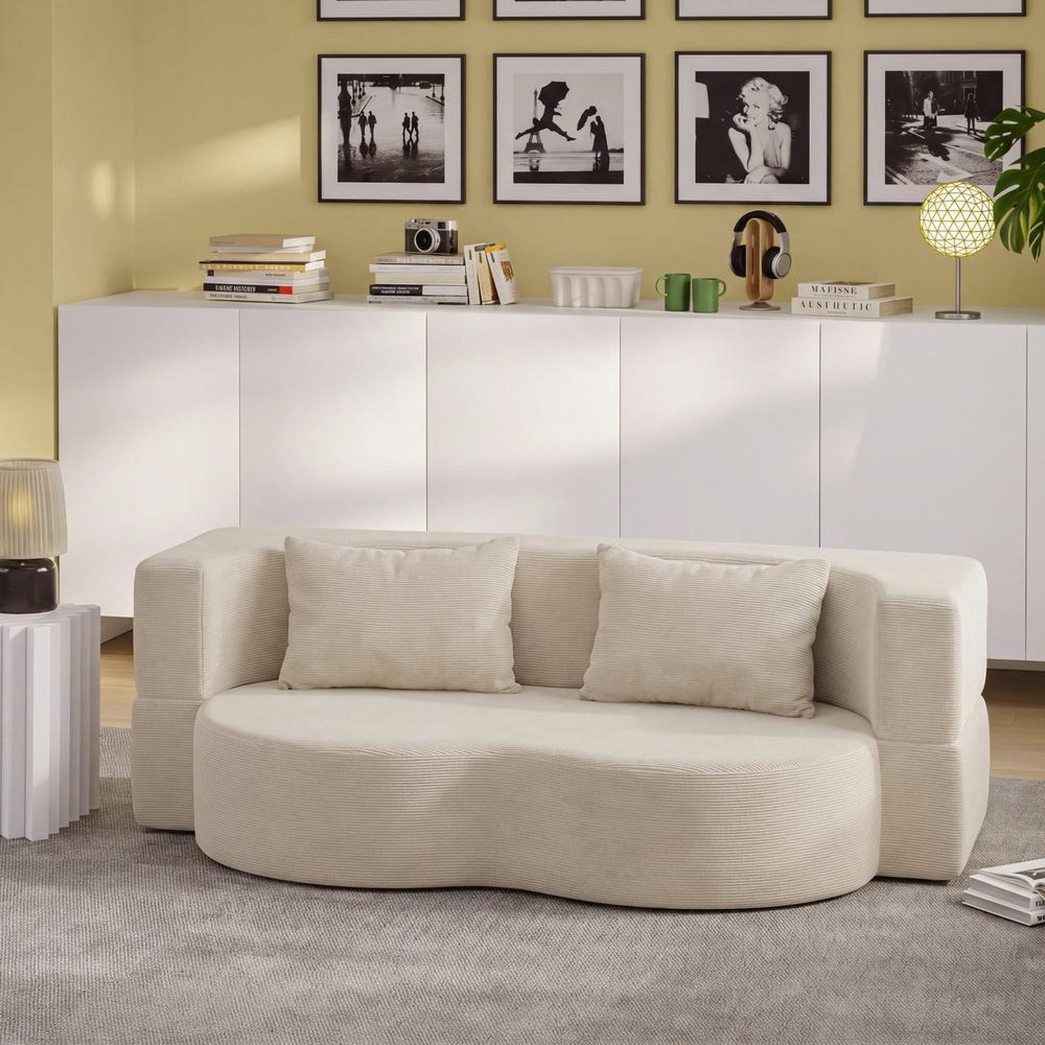 Voir la diapositive 2 : SOBUY Canapé-lit 2 places convertible en velours côtelé beige 177x107x32 cm fst101-mi