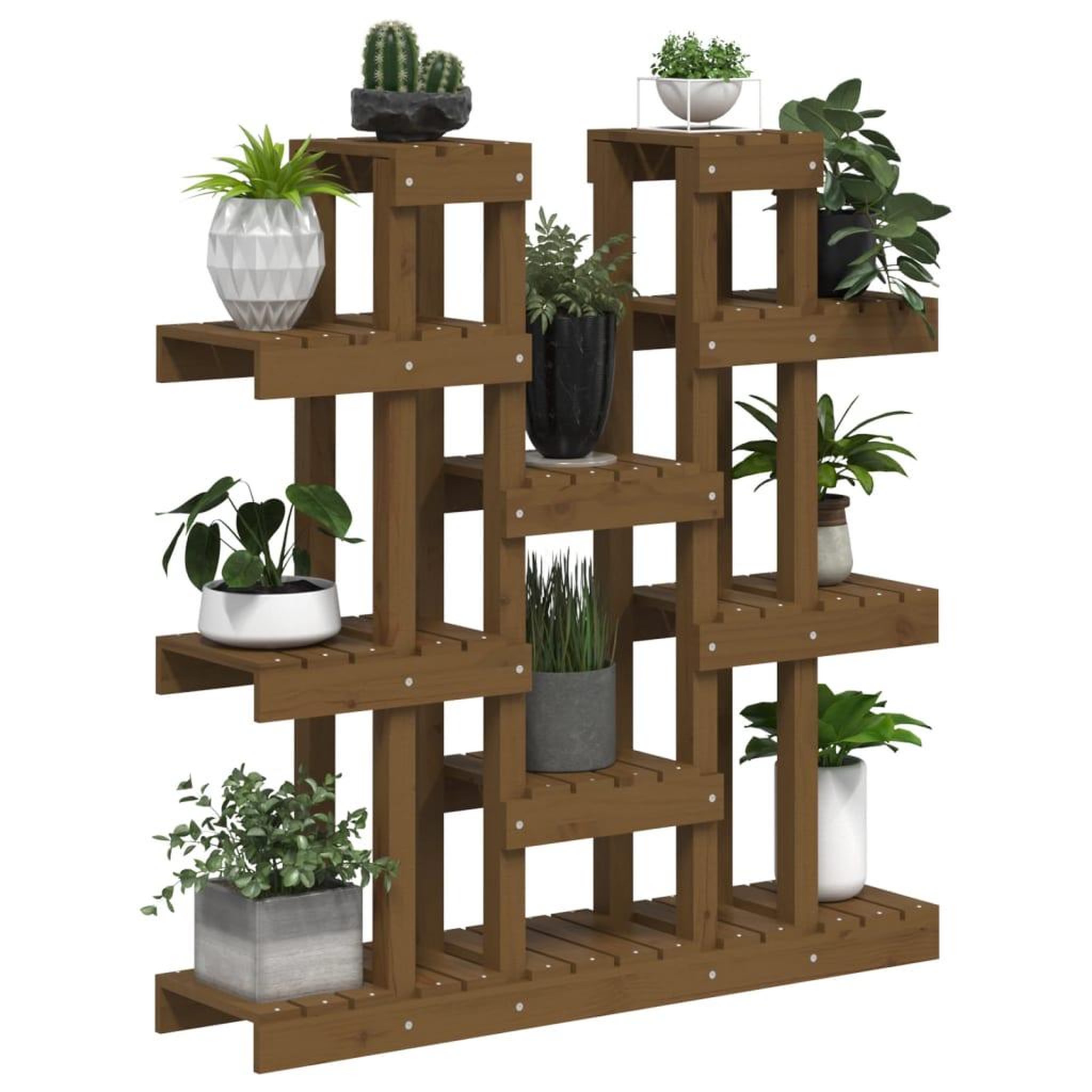 Voir la diapositive 4 : VIDAXL Support a plantes Marron miel 104,5x25x109,5 cm Bois massif pin