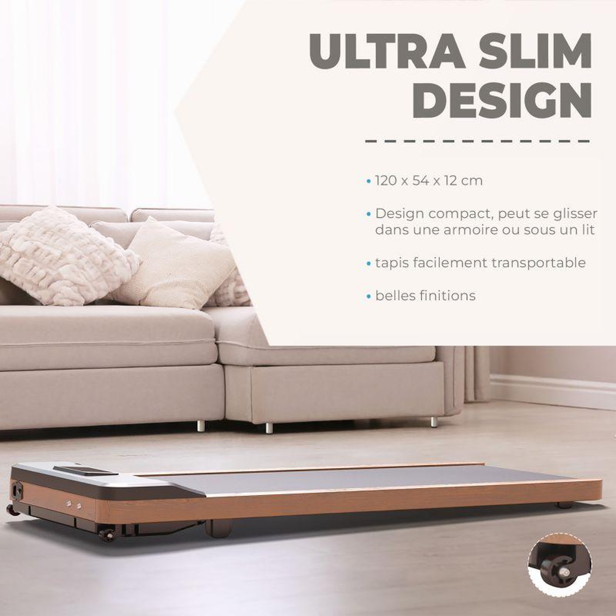 Voir la diapositive 3 : SPARRAW Tapis de marche compact - 120x54x12 cm- Ultra Slim -12 programmes