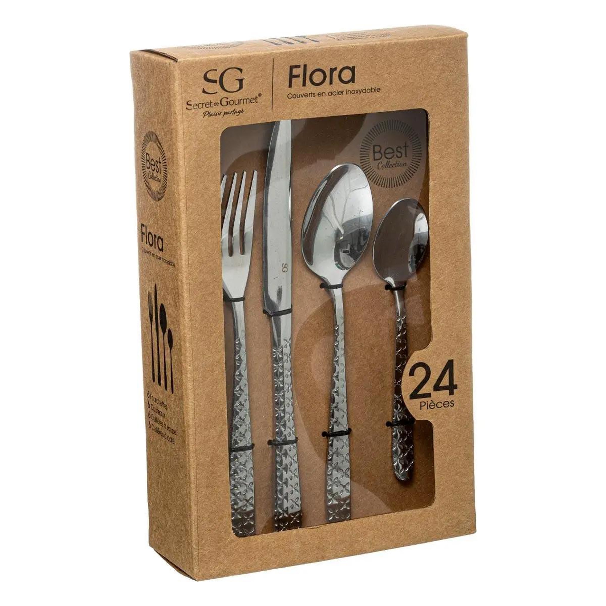Voir la diapositive 2 : SECRET DE GOURMET Ménagère 24 pièces flora - inox