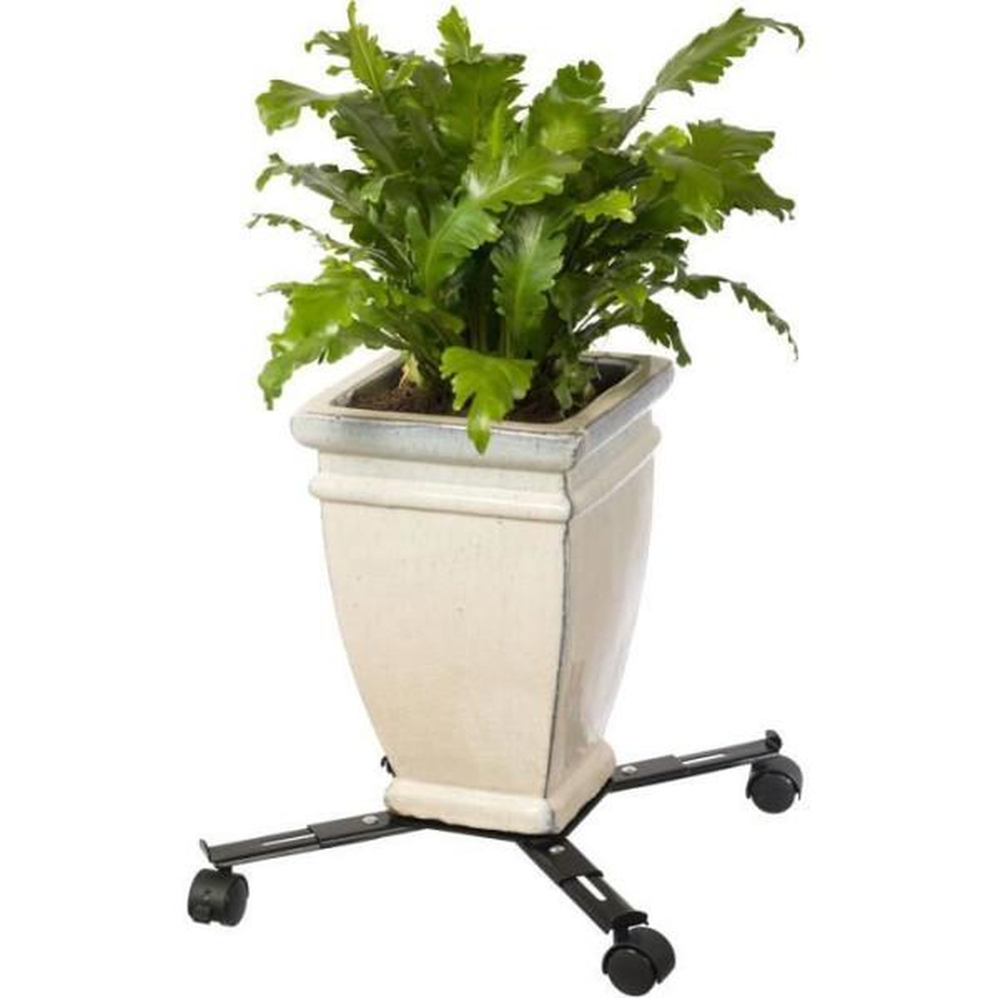 Voir la diapositive 1 : NATURE Support de pot roulant extensible - NATURE - En métal époxy noir mat - 4 branches - Charge maxi 100 kg