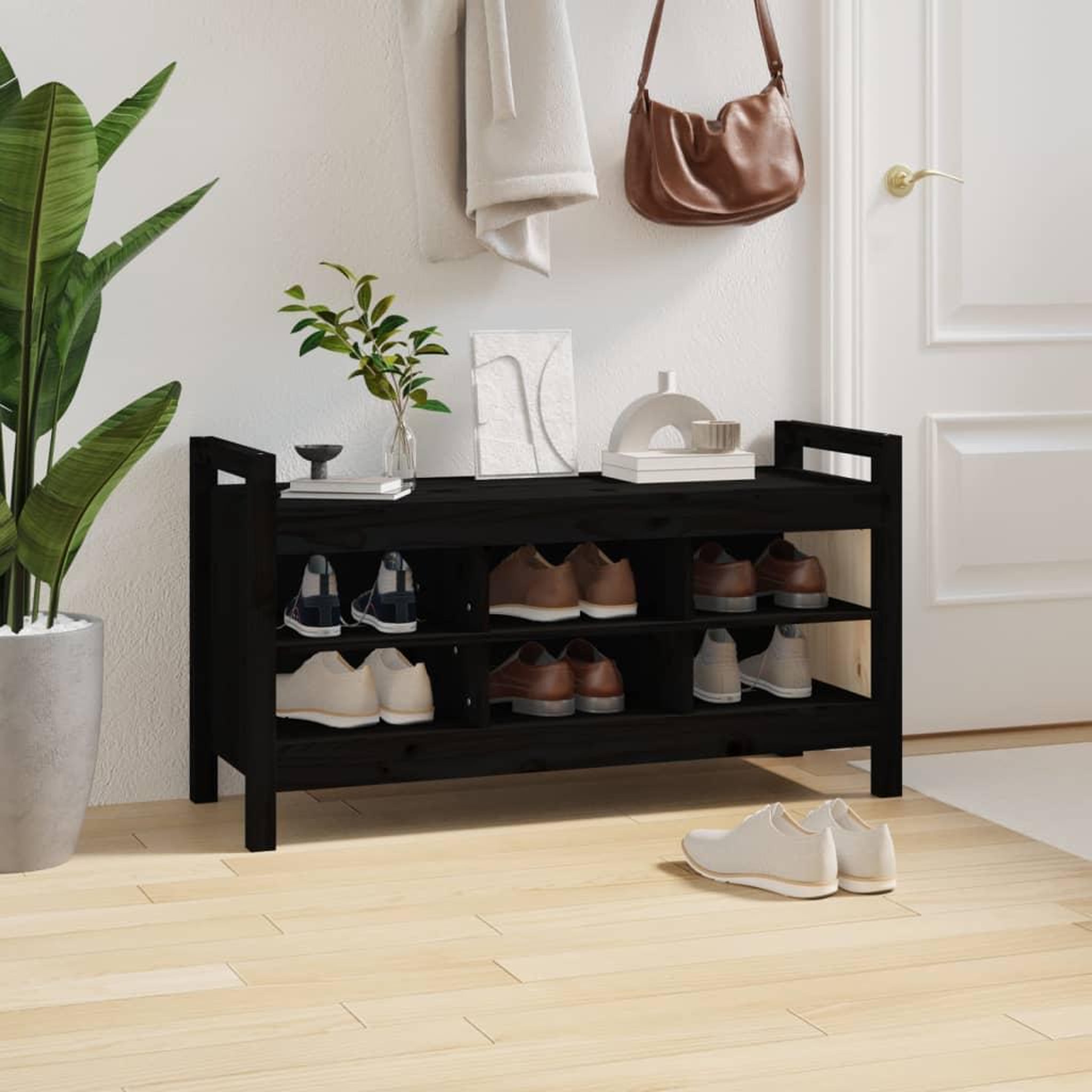 Voir la diapositive 5 : VIDAXL Banc d'entree Noir 110x40x60 cm Bois de pin massif
