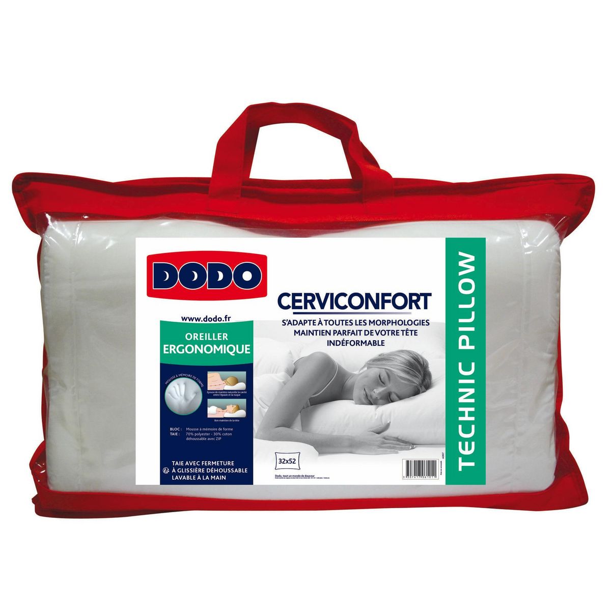 DODO Oreiller à mémoire de forme en polycoton CERVICONFORT