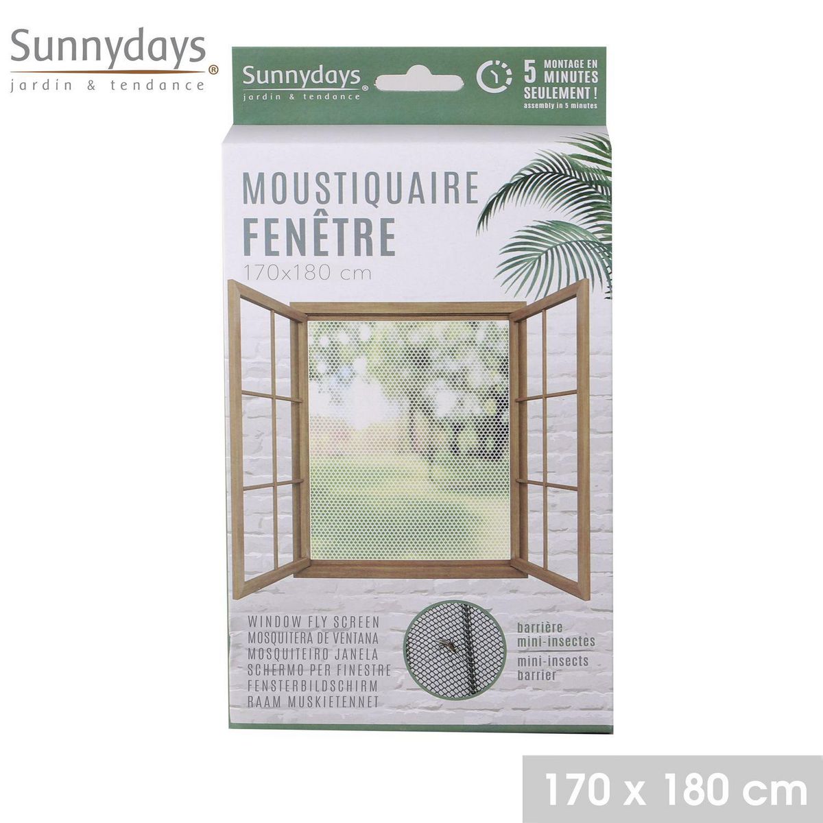 SUNNYDAYS Moustiquaire pour fenêtre 170 x 180 cm