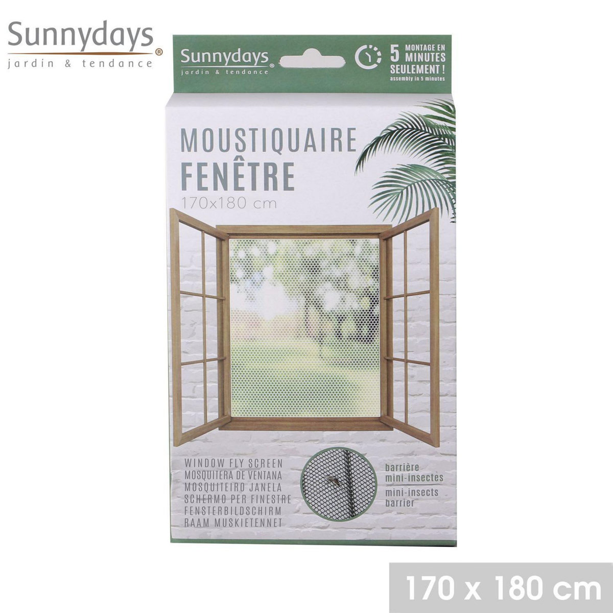 SUNNYDAYS Moustiquaire pour fenêtre 170 x 180 cm